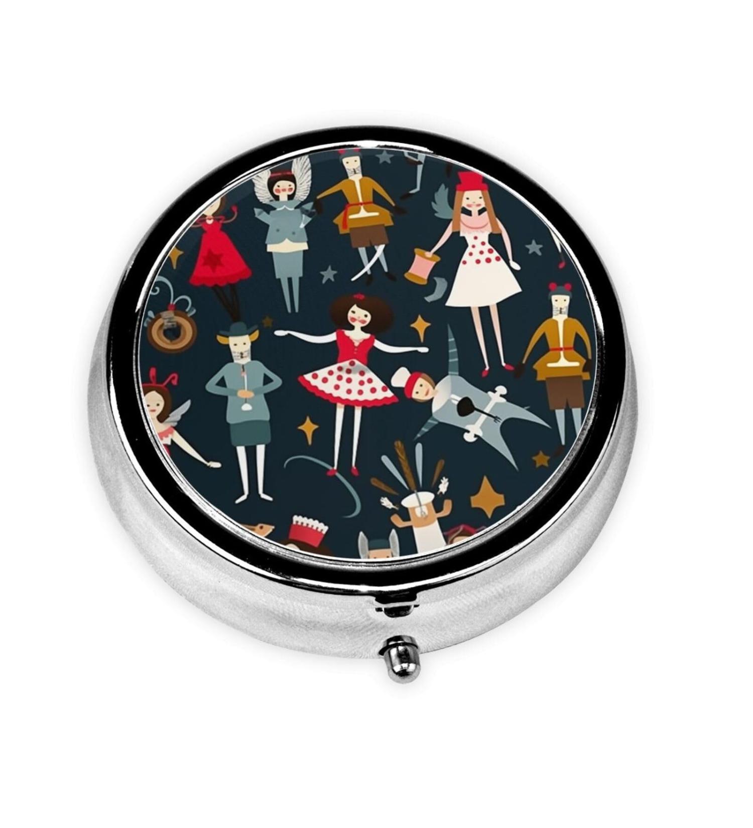 Portable Women's Nutcracker Ballet Pill Box - Round Mini 3-Compartment Design for Travel - Perfect for Small Pills - Black - Buy Online on GoSupps.com