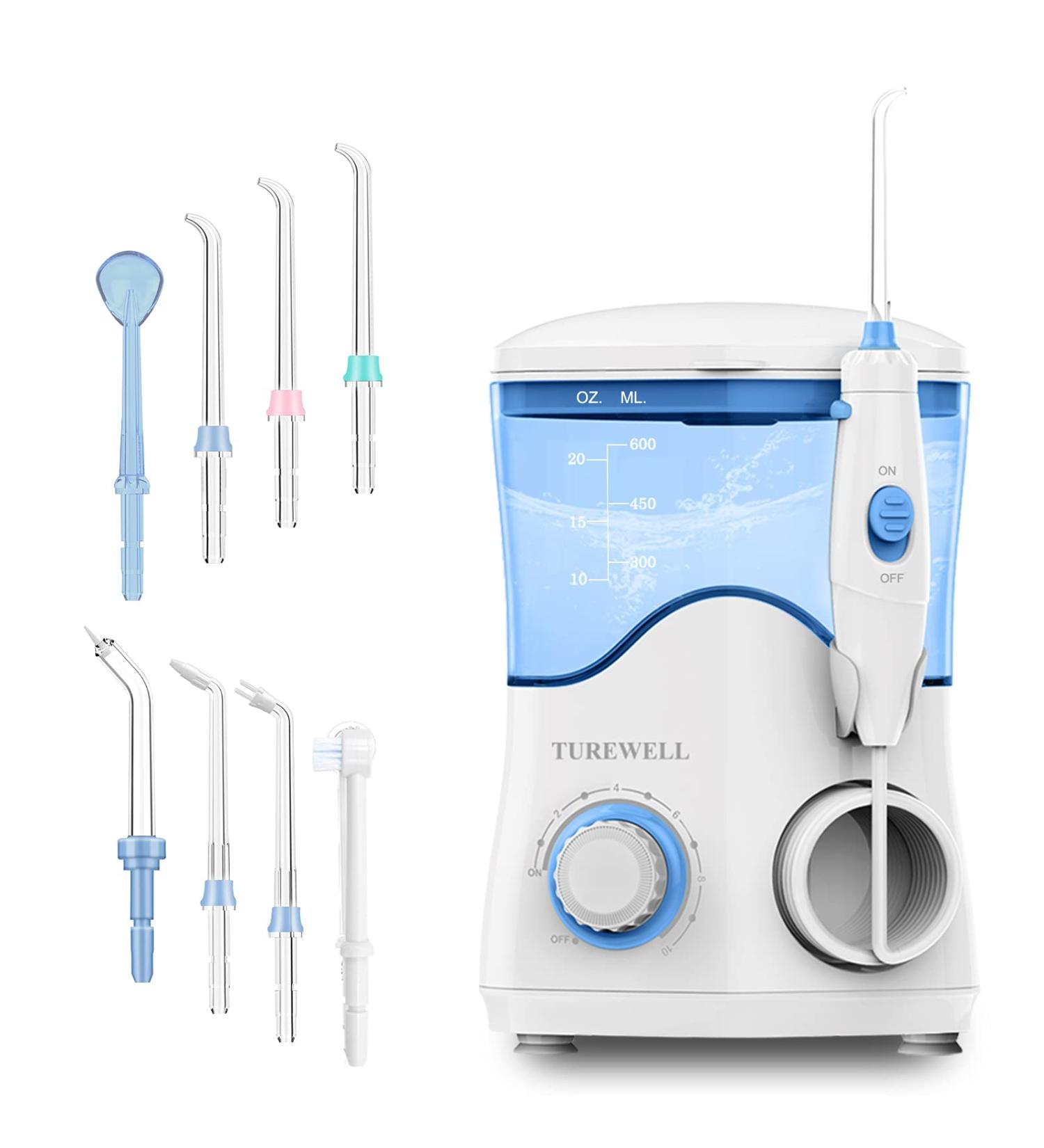 TUREWELL FC162 Water Dental Flosser - 10 Pressure Levels, 8 Tips, 600ML Irrigator for Teeth & Braces Care - Buy Online on GoSupps.com