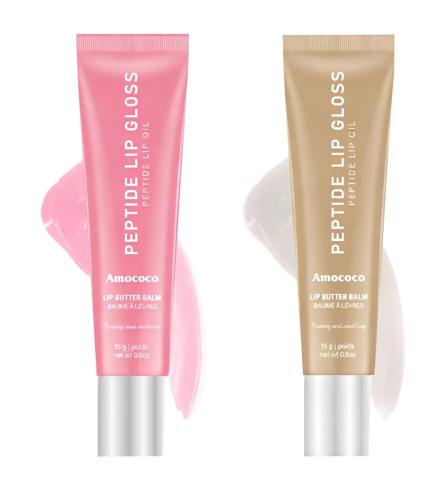 Amococo Peptide Lip Gloss Balm for Moisture & Shine Hydrating Lip Butter Balm with Hyaluronic Acid & Shea Butter 0.5oz (01# & 05#) - Buy Online on GoSupps.com