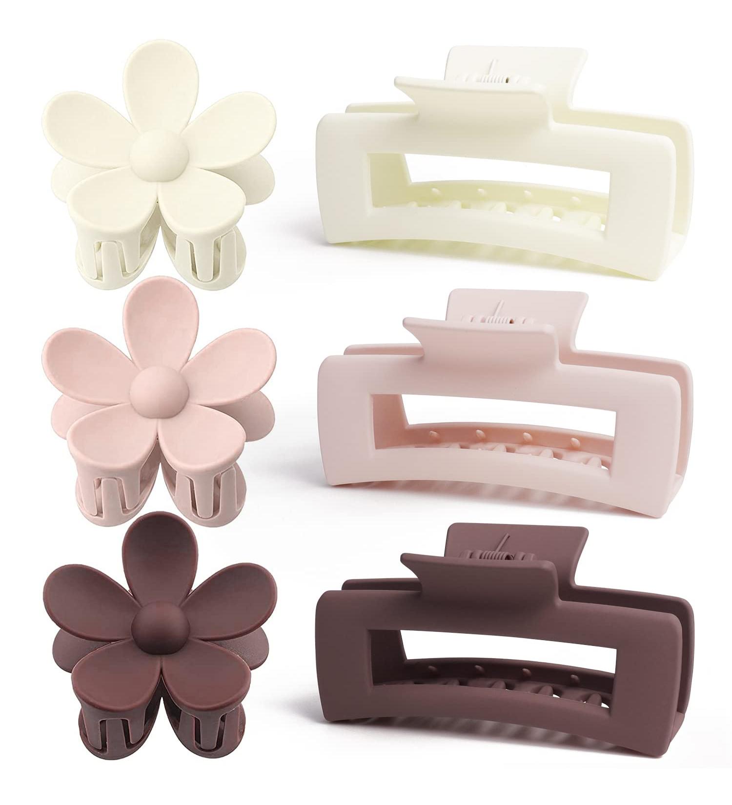 Hair Claw Clips Large 6 Packs - Square Flower Hair Clips for Women - Matte 4.1 Inch - 3 Mixed Colors - Ideal for Thick and Thin Hair - Buy Online on GoSupps.com