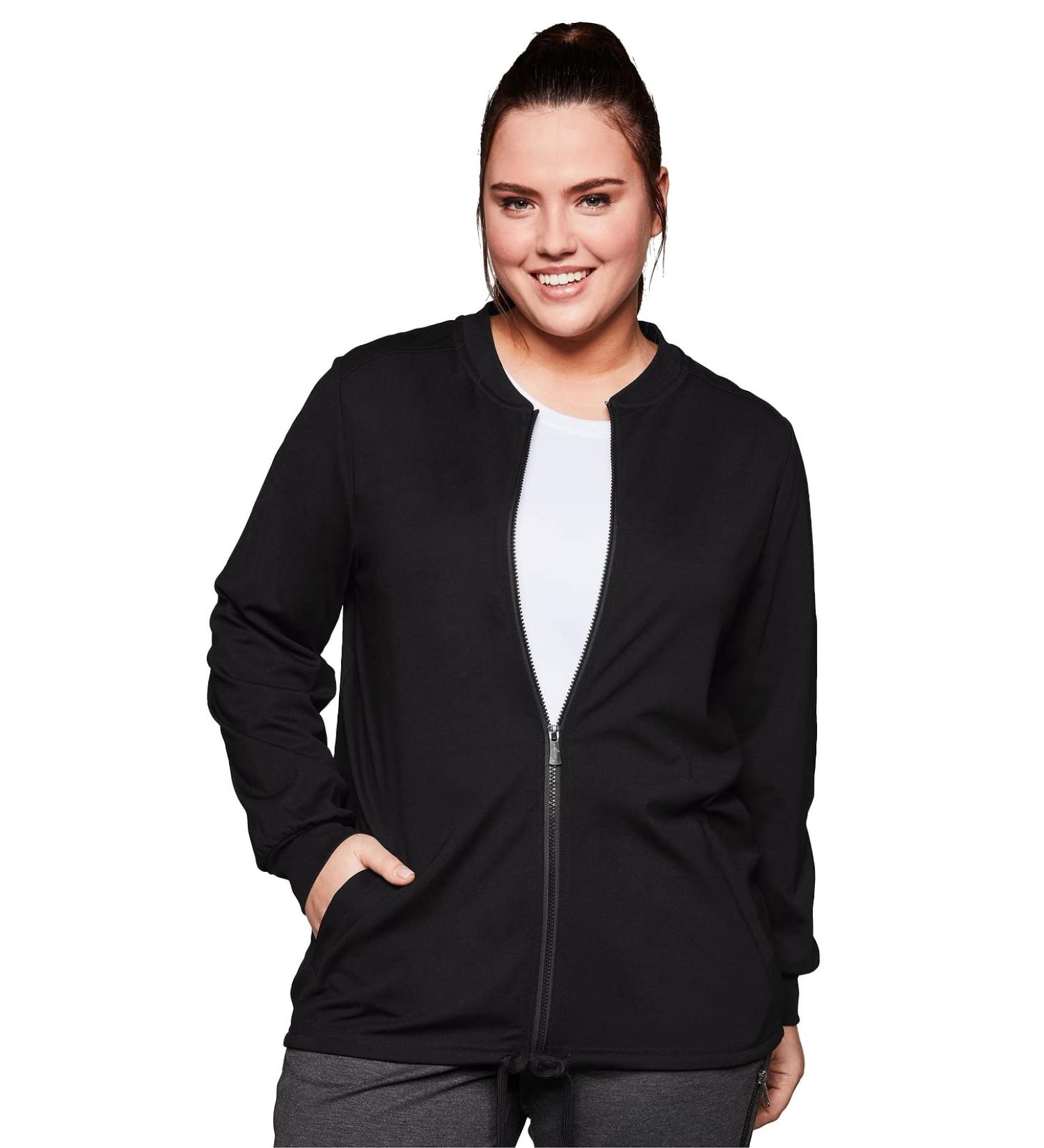 Sheego Ladies Large Size Sweat Jacket | Breathable Stretch Fitness Jacket in Black (Size 52-54) - Buy Online on GoSupps.com