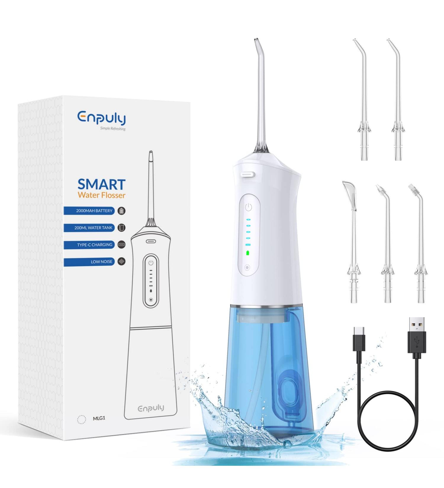 ENPULY Water Flosser Professional for Teeth Portable Water Teeth Cleaner Picks 5 Cleaning Modes 5 Jet Tips IPX7 Waterproof Water Dental Picks for Cleaning