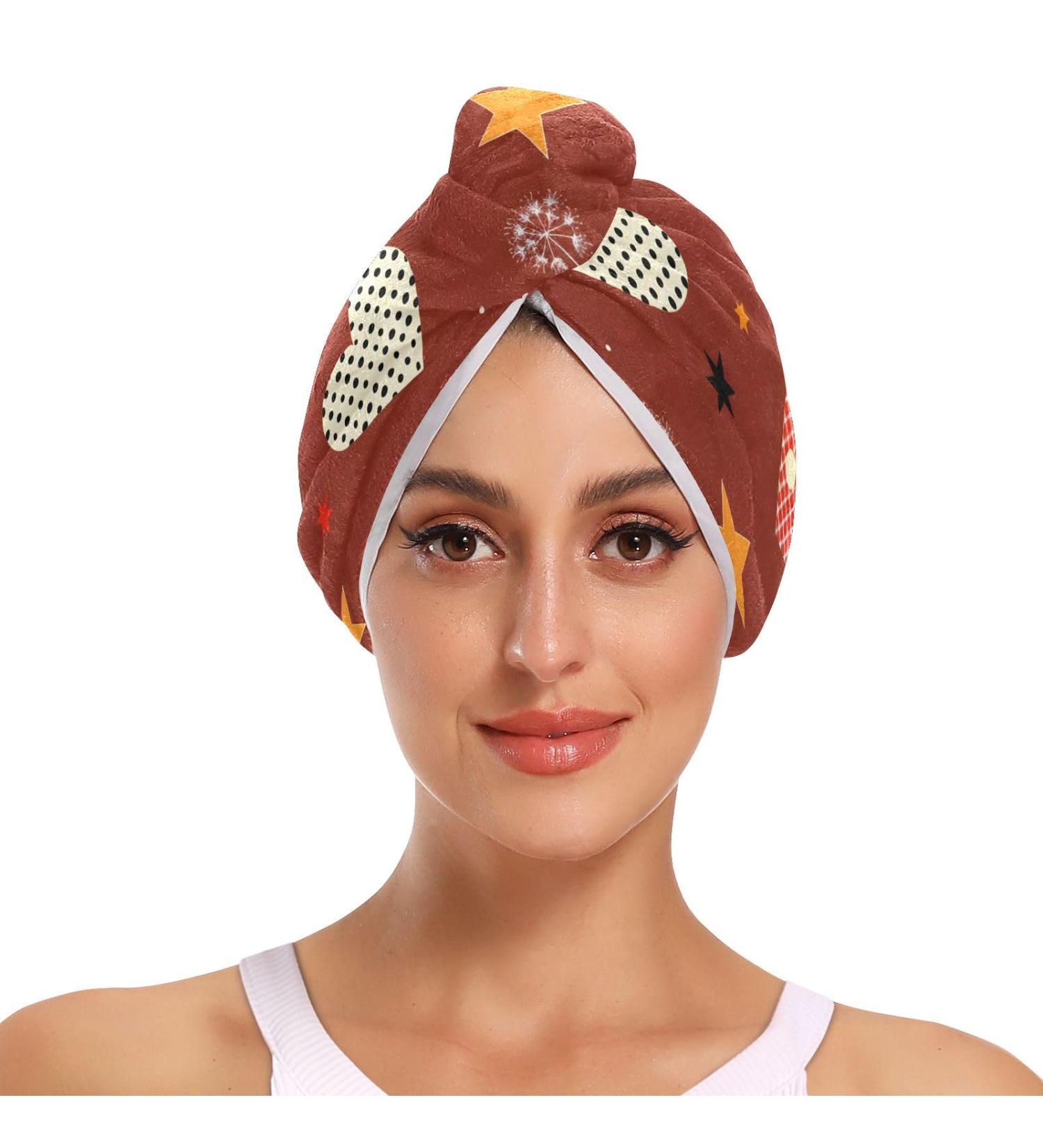 Plaid Hearts & Stars Hair Towel 2 Pack | Super Absorbent Quick Dry Hair Turbans for Women & Girls - Buy Online on GoSupps.com