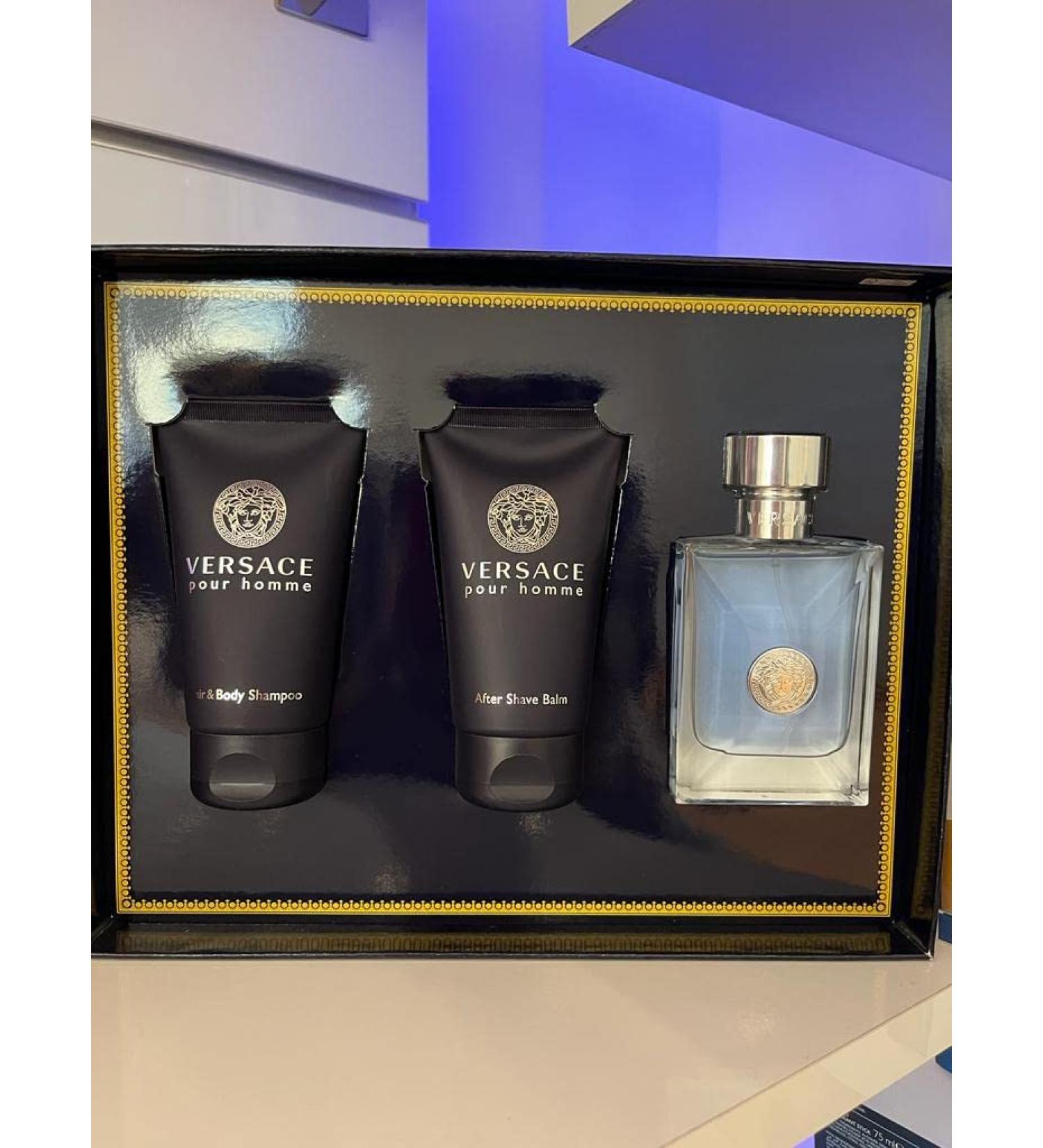 Versace Pour Homme for Men - 3 Pc Gift Set 1.7oz EDT Spray 1.7oz Hair and Body Shampoo 1.7oz After Shave Balm 5.1 Fl Oz (Pack of 1) - Buy Online on GoSupps.com