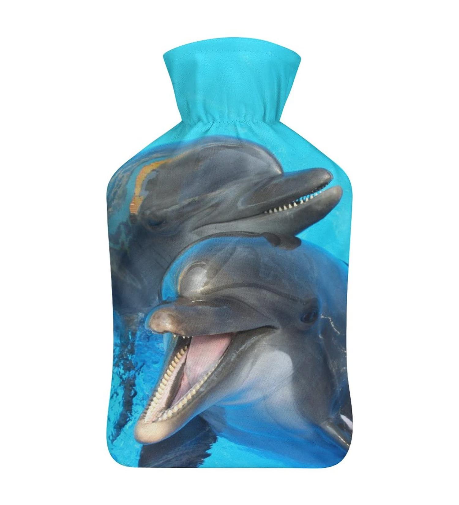 Dolphin Hot Water Bottle with Plush Cover - Hand Warmer for Adults & Kids | 26.5x15.3cm - International Shipping Available - Buy Online on GoSupps.com
