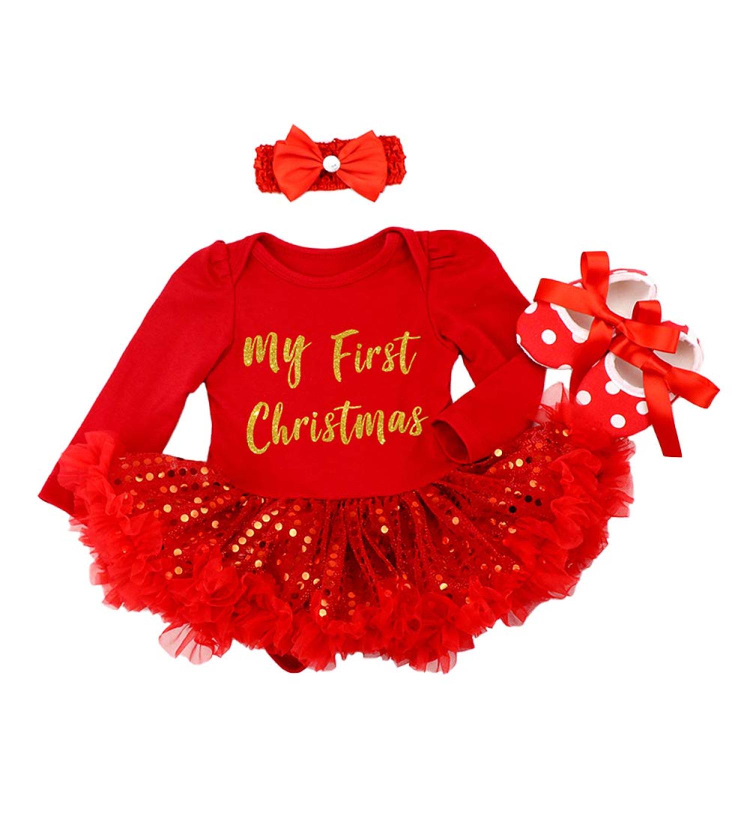 IBTOM CASTLE Baby Girls Santa Claus Romper Dress Set for My 1st Christmas | 0-3 Months - Buy Online on GoSupps.com