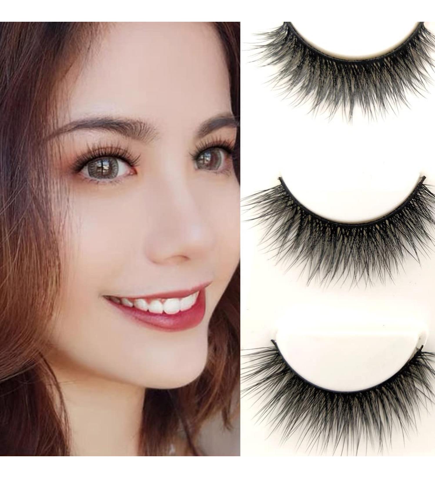 Sunniess Hair Korea Fiber Faux Mink False Eyelashes - Handmade, Reusable, Long Cross Volume for Dramatic Natural Look - Thick Black Fake Eyelashes E-03 - Buy Online on GoSupps.com