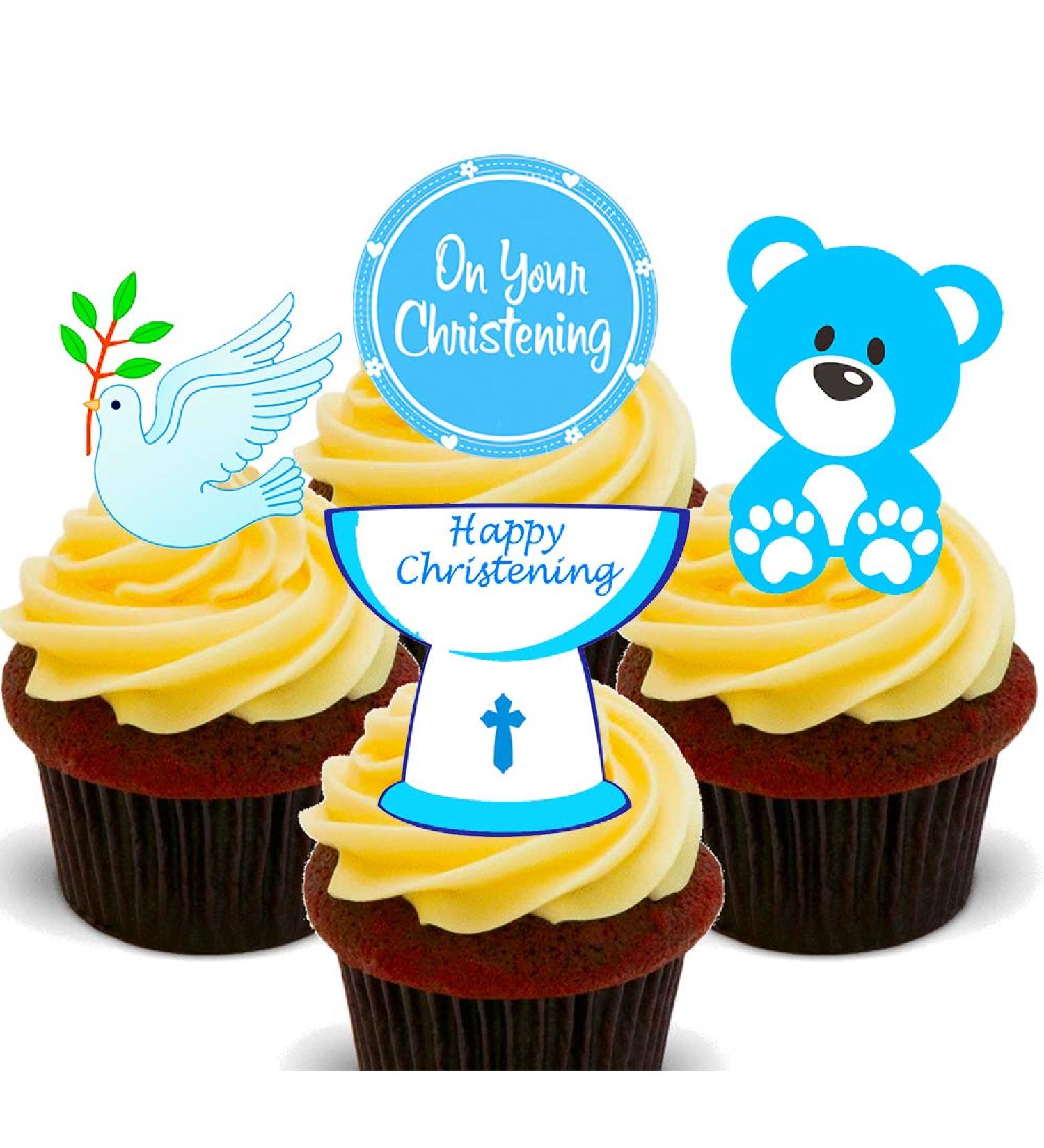 Made4You Baby Boy Christening - Edible Cupcake Toppers - Stand-up Wafer Cake Decorations (24) - Buy Online on GoSupps.com