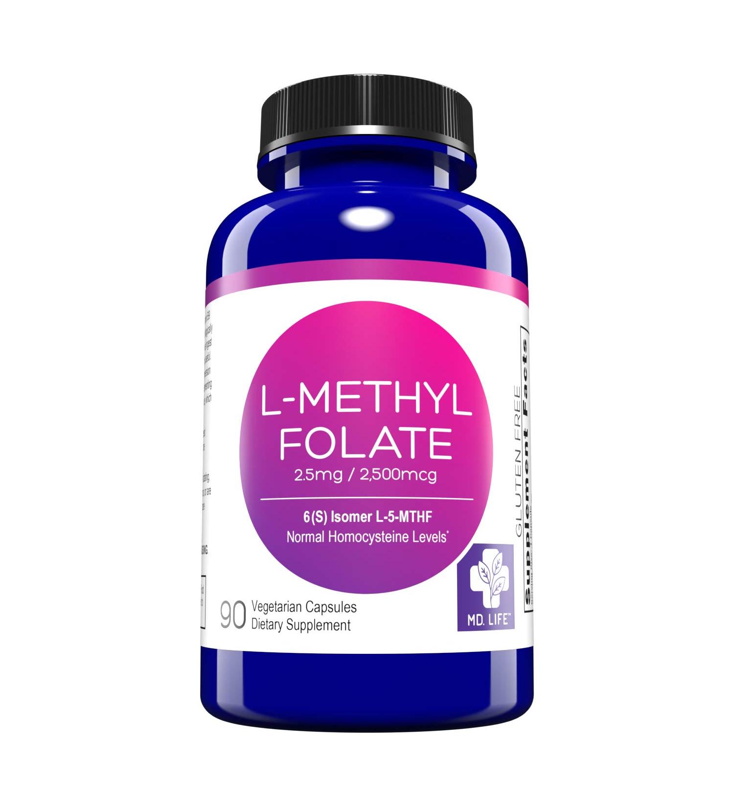 MD. Life L-Methylfolate 2.5 mg - Professional Strength MTHFR Support Supplement - 90 Vegan Capsules - Buy Online on GoSupps.com