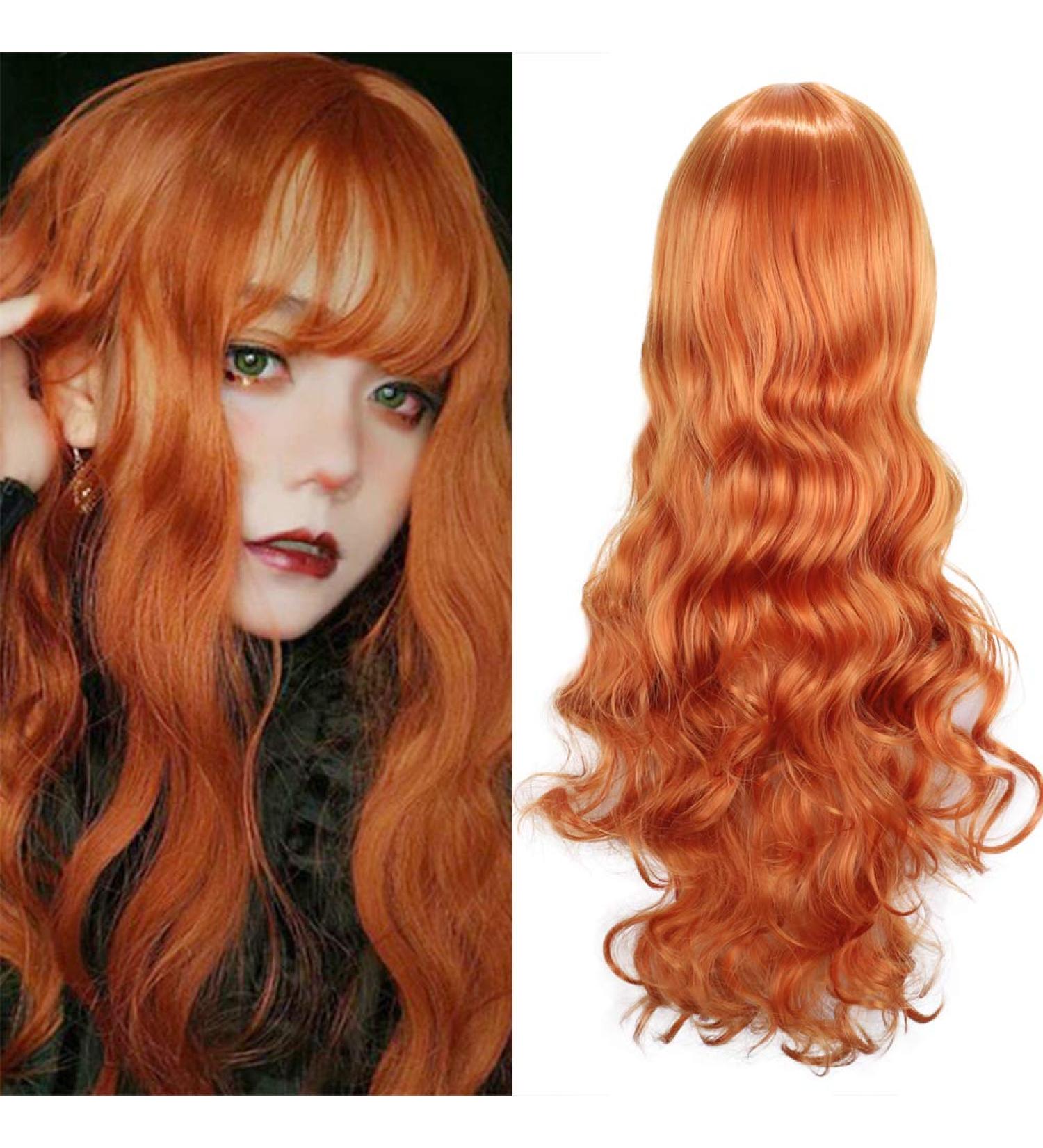 ColorfulPanda Long Orange Wavy Hair Wig - Perfect for Anime Cosplay and Halloween Parties | Synthetic Women's Wig in Ginger Color - Buy Online on GoSupps.com