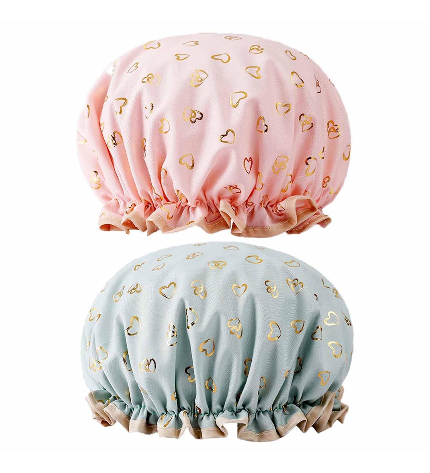 Yiapinn 2 Pcs Double Layer Waterproof Shower Caps with Ruffled Edge - Ideal for Girls and Women, Keeps Hair Dry - Kitchen Oil-Proof Cap Included - Buy Online on GoSupps.com