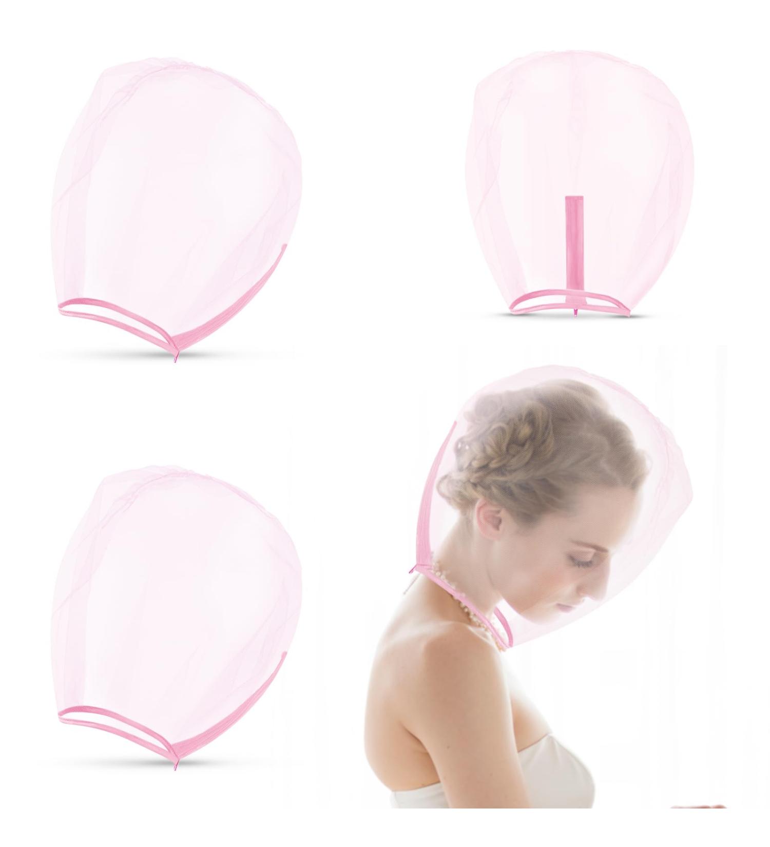 Flutesan 3 Pieces Makeup Protector Hood - Nylon Chiffon Zipper Closure Face Cover for Women | Ideal for Weddings & Beauty (Pink - Buy Online on GoSupps.com