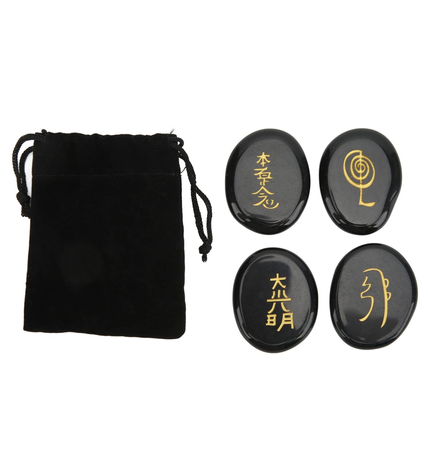 4 Pieces Reiki Symbols Smoother Surfaces Engraved Reiki Stones for Home Decoration Meditation Ornament (Black) Schwarz - Buy Online on GoSupps.com