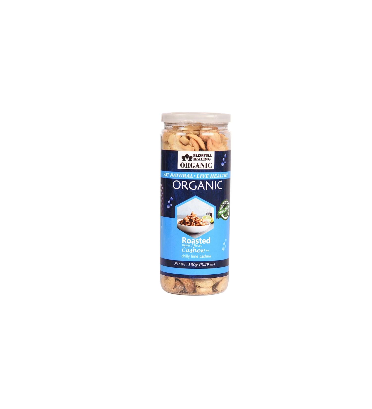 Blessfull Healing Organic Natural Vegan Chilly Lime Roasted Halves / Pieces Cashew Nuts Crunchy Kaju 150 Gram - Buy Online on GoSupps.com