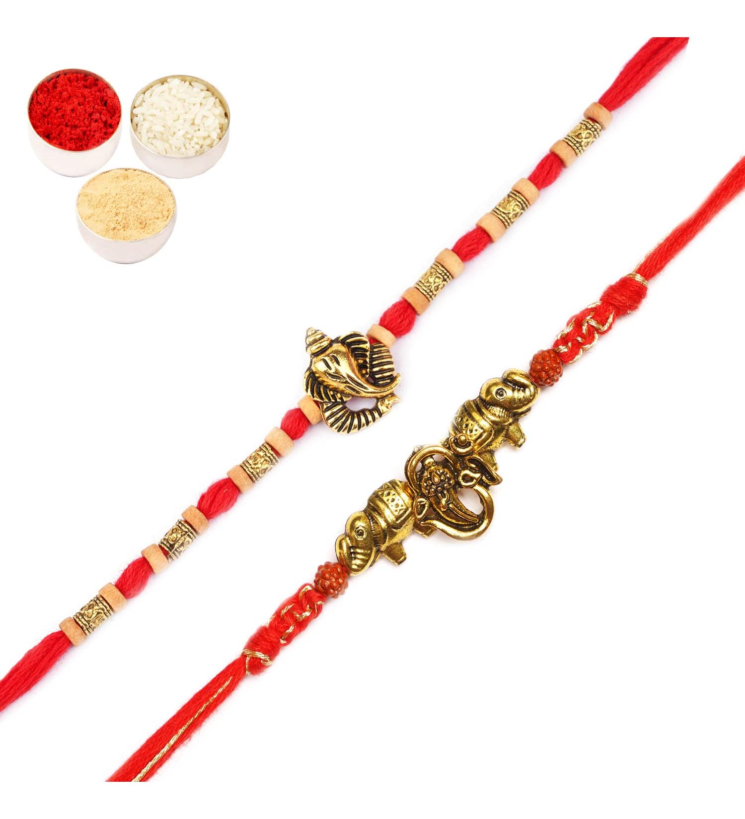 Ghasitaram Gifts Rakhi for Brother Rakhis Online - Set of 2 LD-9923 and LD-84 Om Ganesh Divine Rakhis - Buy Online on GoSupps.com
