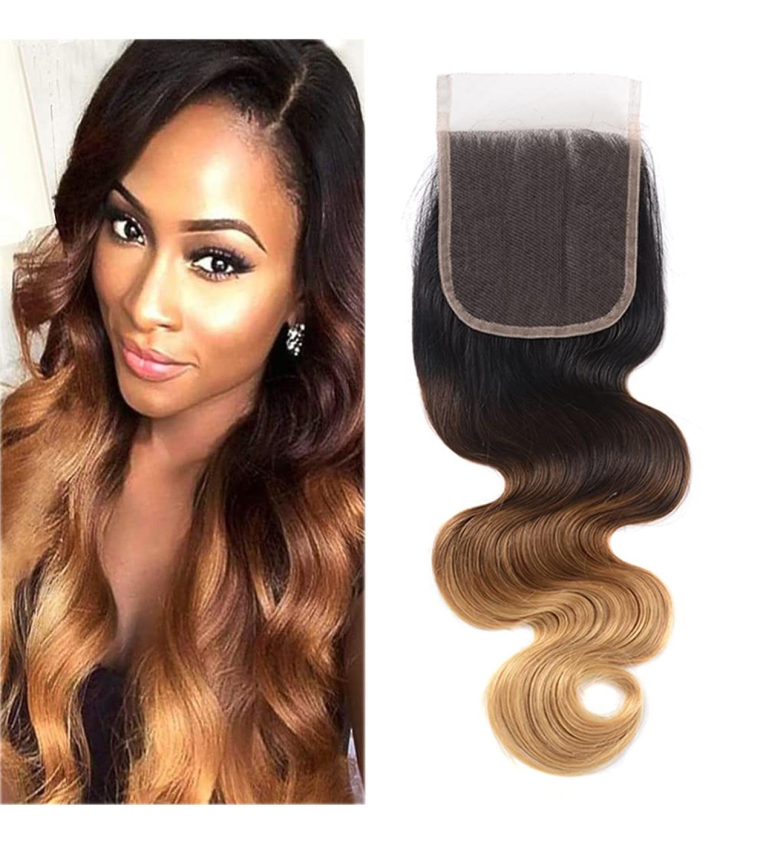 Lace Closure Body Wave Ombre Blonde Hair Closure 4x4 Swiss Lace Free Part Honey Blond 100% Real Human Hair Closure Remy Virgin Hair Soft 1b/4/27 Closure 12 Inch - Buy Online on GoSupps.com