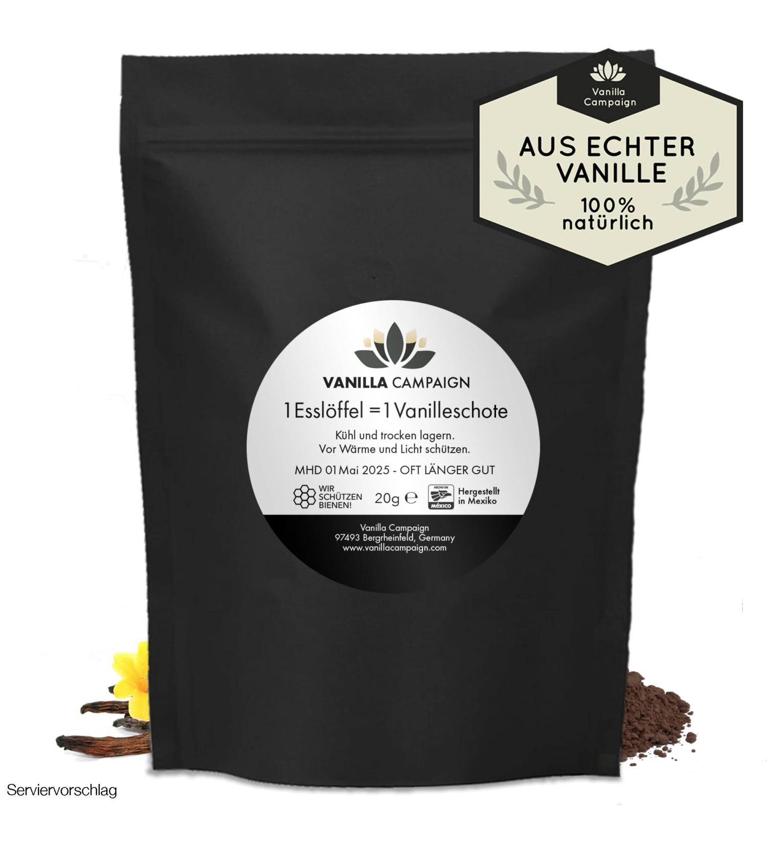 Premium Vanilla Powder 20g - Real Vanilla Pods Natural Vegan Fairtrade No Additives No Sugar Vanilla Campaign  - Buy Online on GoSupps.com