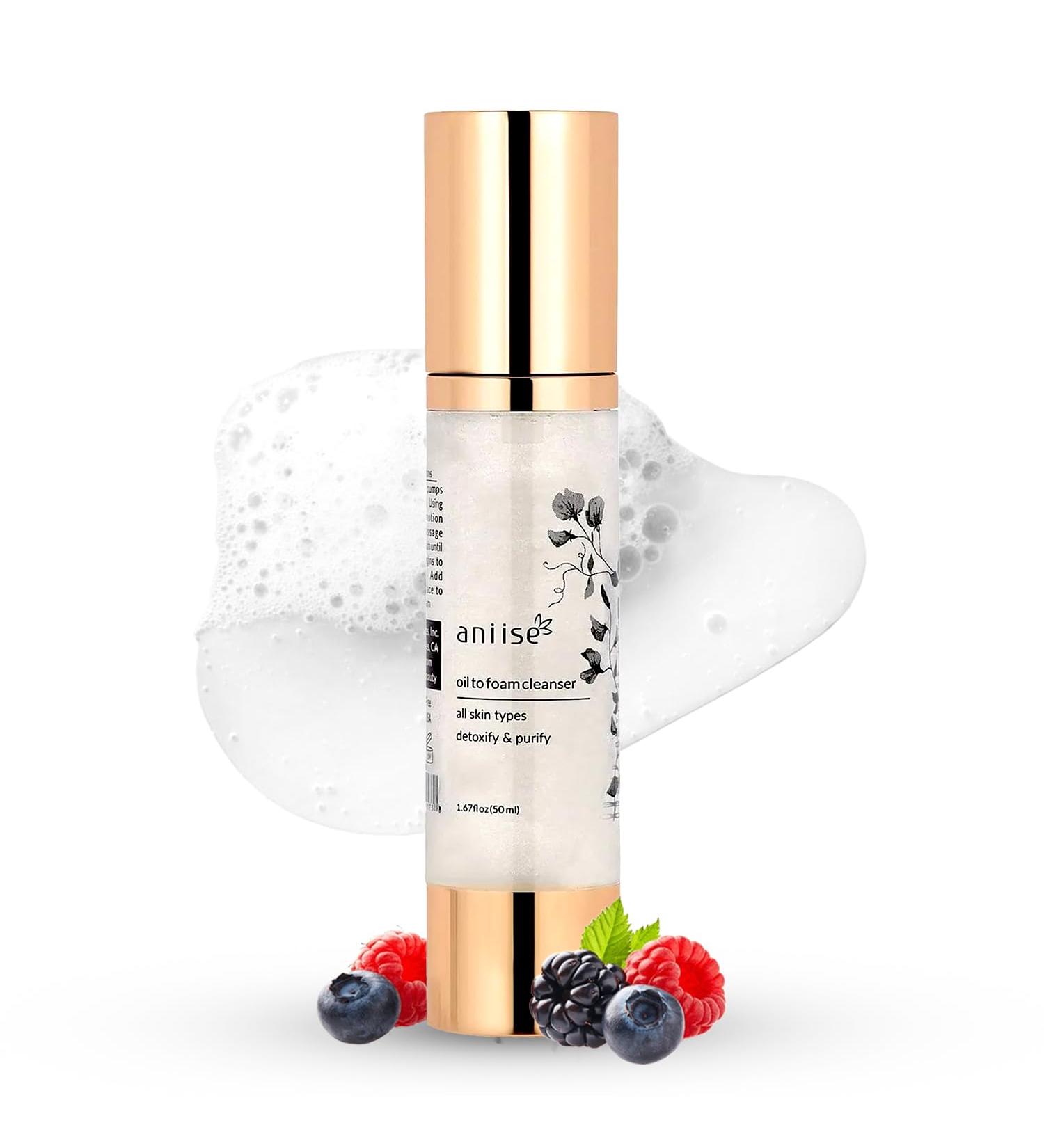 Aniise Oil to Foam Cleanser for Face Detoxify & Purify Cleansing for All Skin Types - Loaded with Anti-Oxidants Grape Seed Jojoba Almond Oils - Alcohol and Soap Free Made in USA - 1.6 oz - Buy Online on GoSupps.com