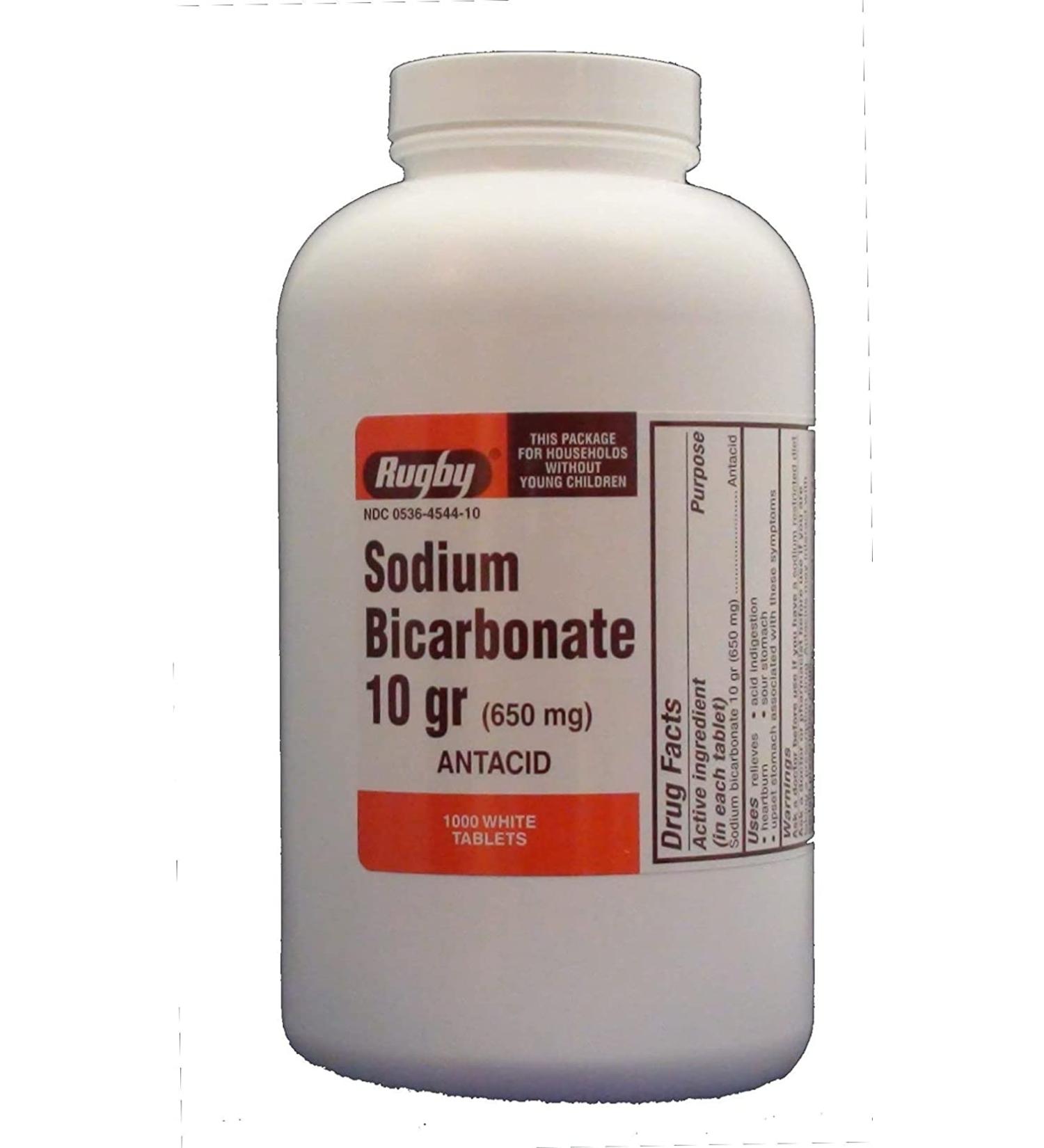 RUGBY SODIUM BICARB 10GR TAB SODIUM BICARBONATE-650 MG White 1000 TABLETS UPC 305361047108