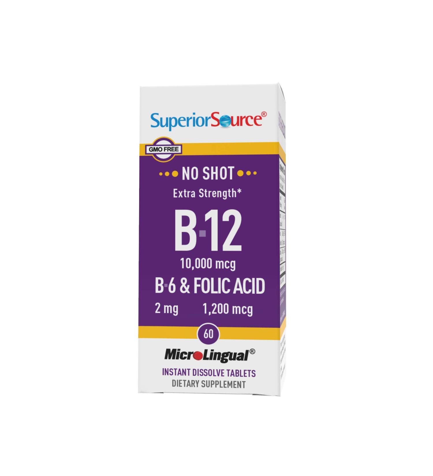 Superior Source Extra Strength B-12 B-6 & Folic Acid 10000 mcg / 1200 mcg 60 MicroLingual Instant Dissolve Tablets