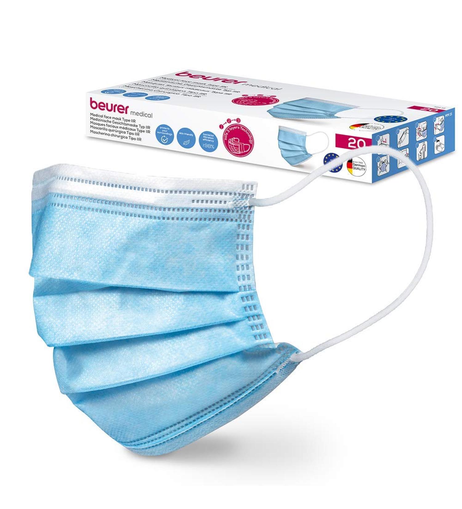 Buy Beurer MM 15 Type IIR Medical Face Masks - 3-Layer Protection Made in EU 20 Pieces | International Shipping Available - Buy Online on GoSupps.com