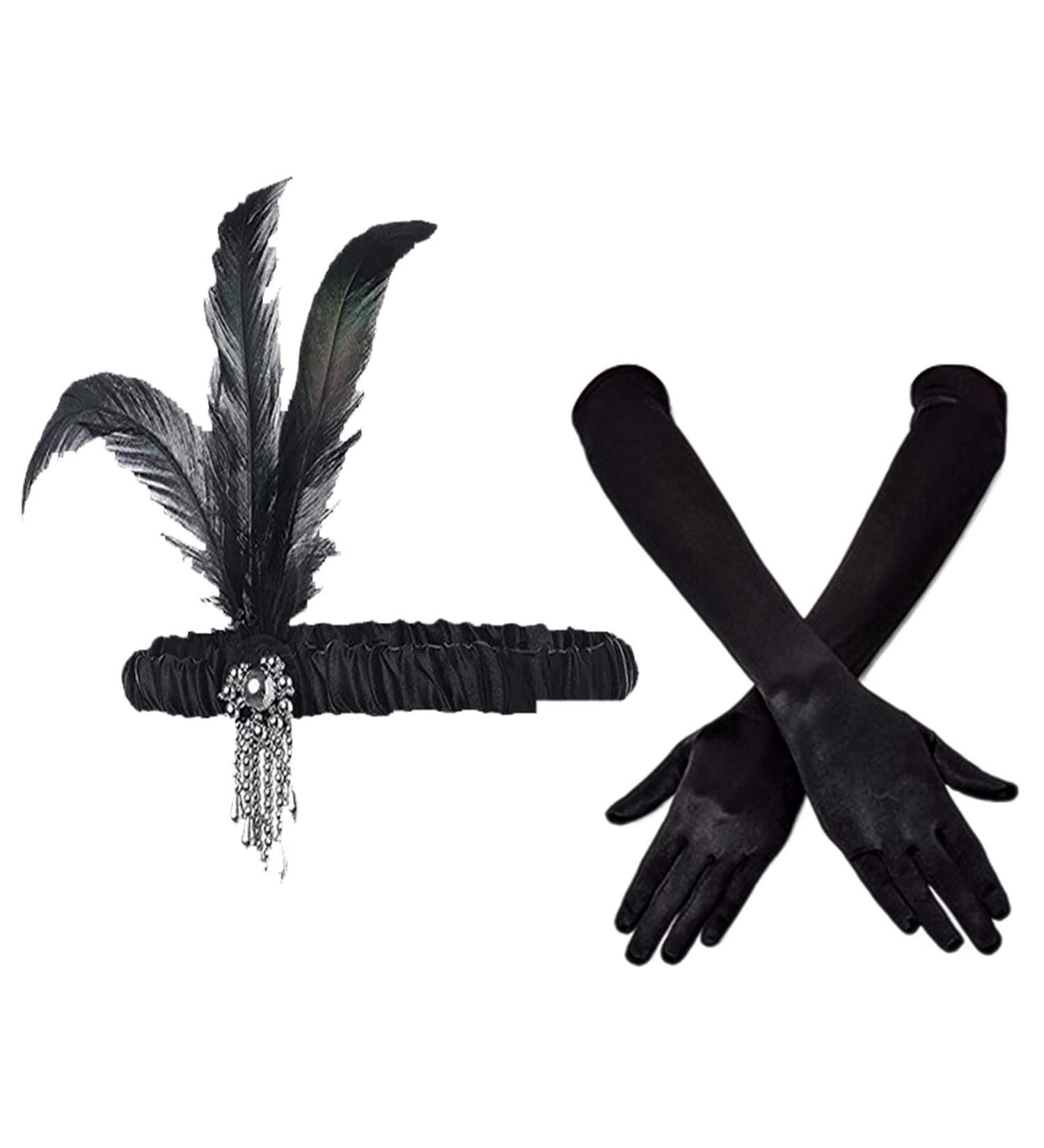 VIKSAUN 2 Pieces 1920s Flapper Headband Accessories Set Vintage Flapper Feather Headband Black Long Gloves Feather Headband Costume Prom Wedding Carnival Party 20s Hair Accessories (2 Pieces) - Buy Online on GoSupps.com