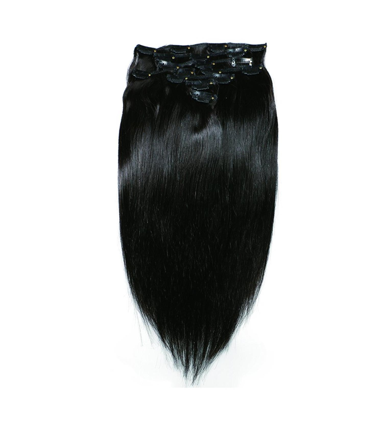 Mila 18 Clip-In Extensions | 100% Remy Straight Human Hair - Natural Black 1B 120g 8 Wefts - Buy Online on GoSupps.com