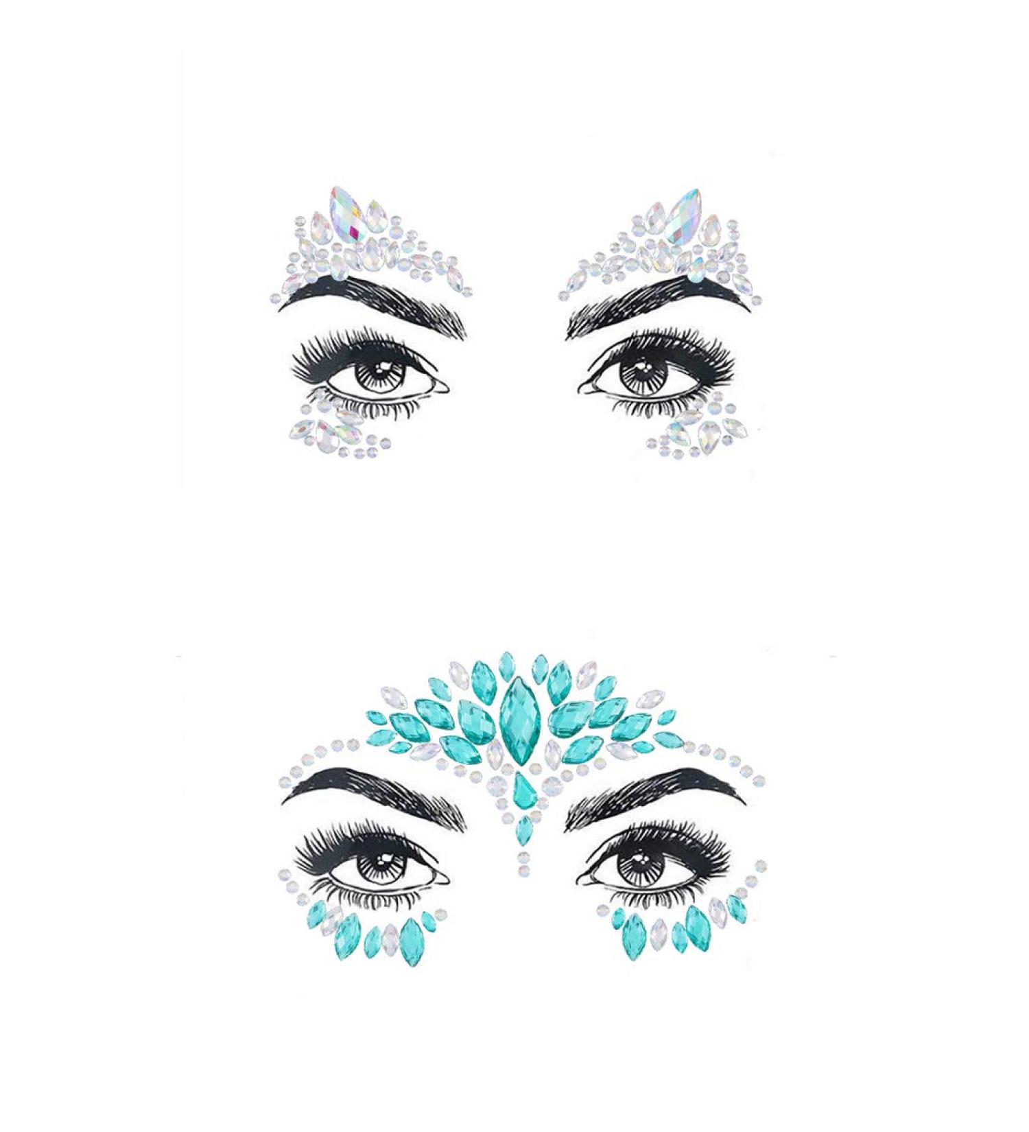 Rhinestone Face Stickers | Mermaid Face Gems & Jewels | Festival Temporary Tattoos for Women & Girls | 2 Sets - Buy Online on GoSupps.com