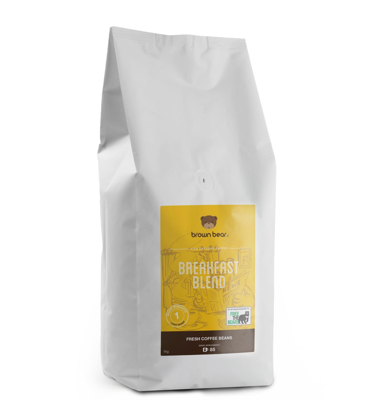 Brown Bear Breakfast Blend Coffee Beans Light Roast 1 kg Light Roast Coffee Beans 5% of sales donated to Free the Bears - Buy Online on GoSupps.com