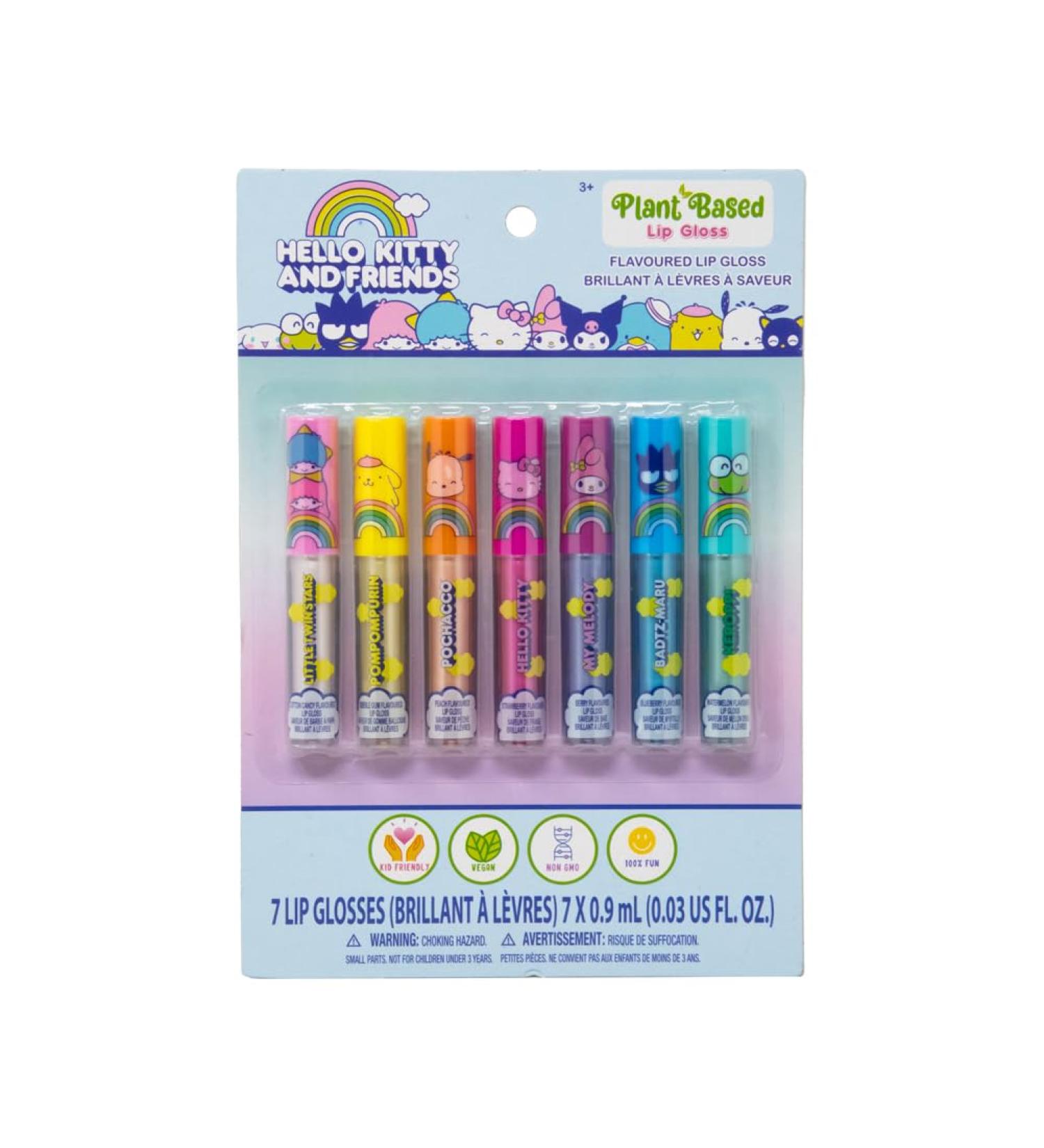 SANRIO Hello Kitty Lip Gloss Hello Kitty & Friends Lip Gloss Plant Based Multi-Flavored 7 Lip Glosses