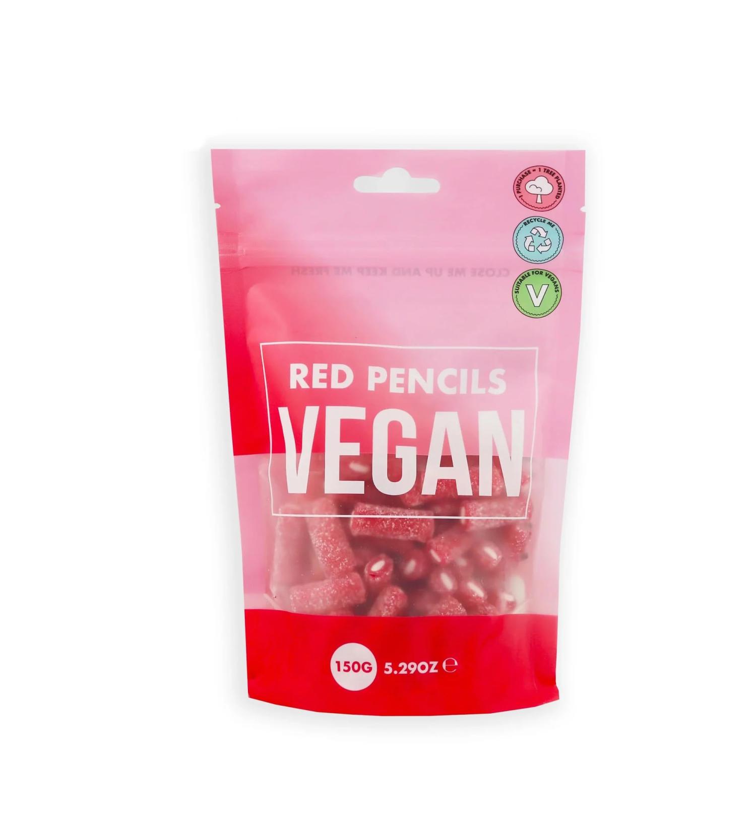 Vegan Sweets Fizzy Red Strawberry Flavour Pencils Pouch 150g