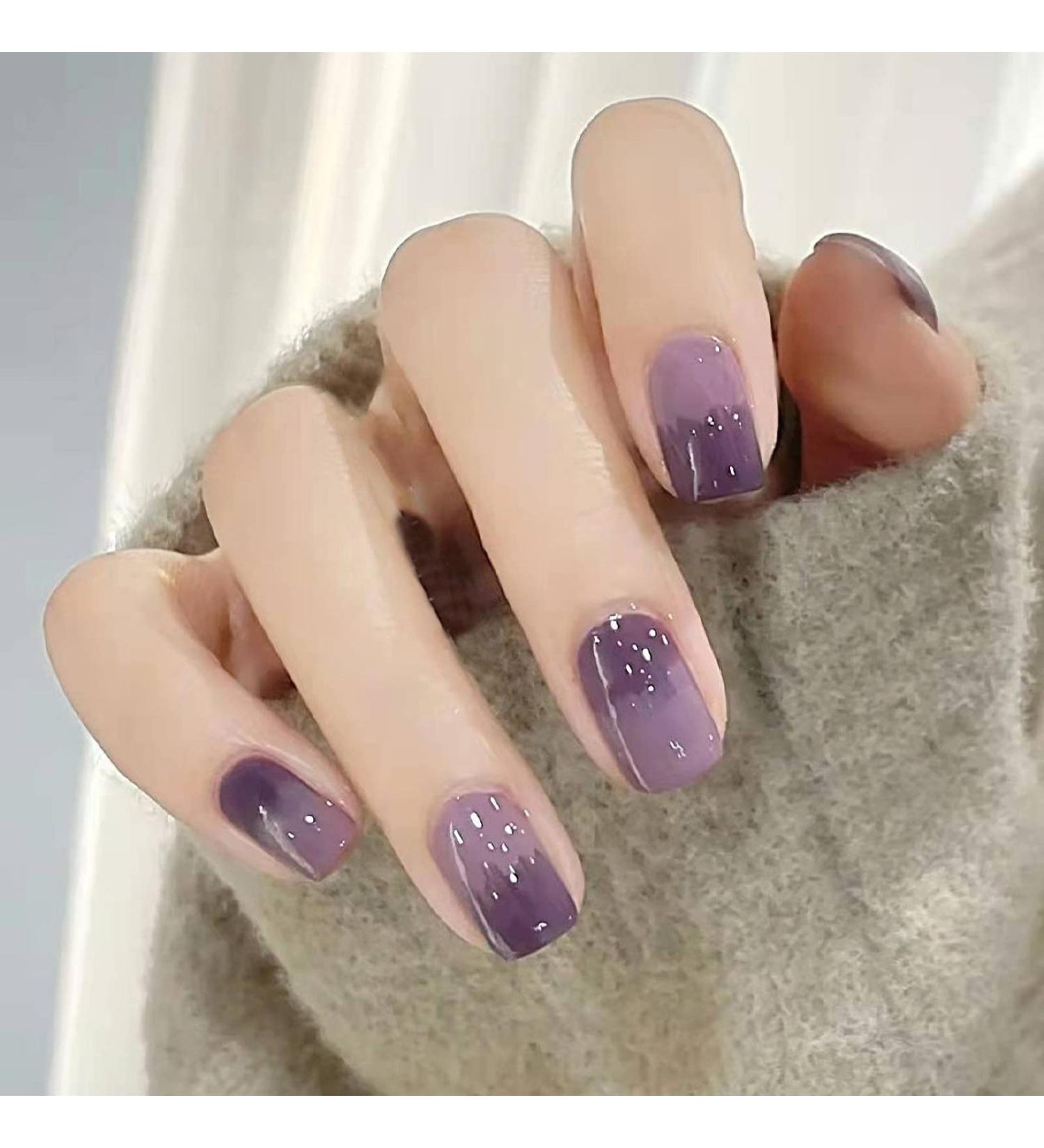 BABALAL Squoval Ombre Purple Fake Nails - Glossy Design for Women & Girls | P05 - Buy Online on GoSupps.com