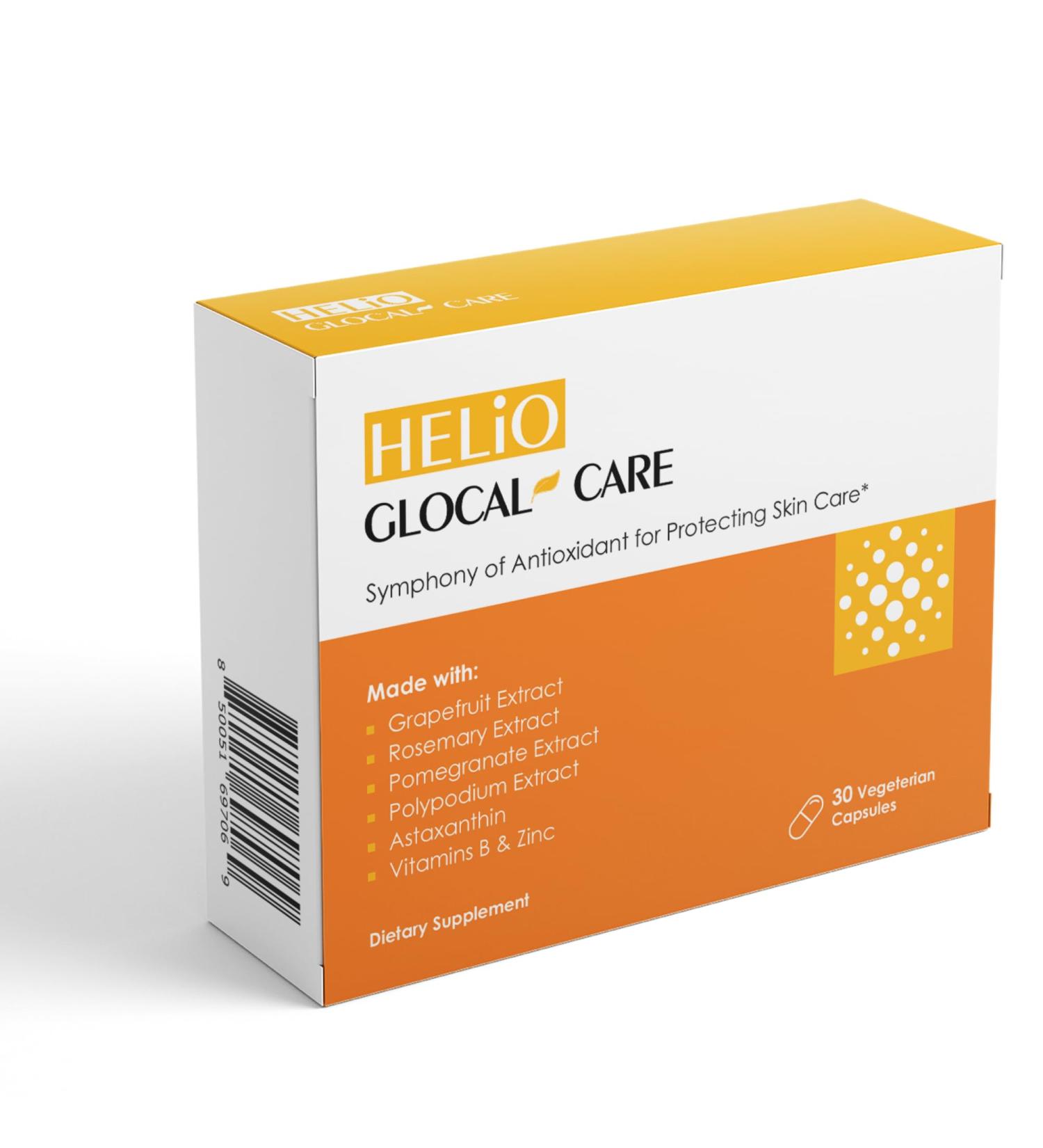 GlocalCare Helio Antioxidant-Rich Sun Defense & Skin Rejuvenation Supplement with Polypodium Nutroxsun Astaxanthin & Pomegranate Extract - Fights Photoaging & Oxidative Stress - (30 Capsules) - Buy Online on GoSupps.com
