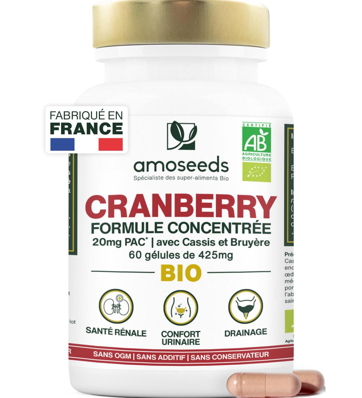 Organic Cranberry | 5% PAC High Concentration Extract | Urinary Comfort Kidneys Bladder | Formula with Organic Blackcurrant and Heather | 60 Capsules | Made in France | Superior Quality - Buy Online on GoSupps.com