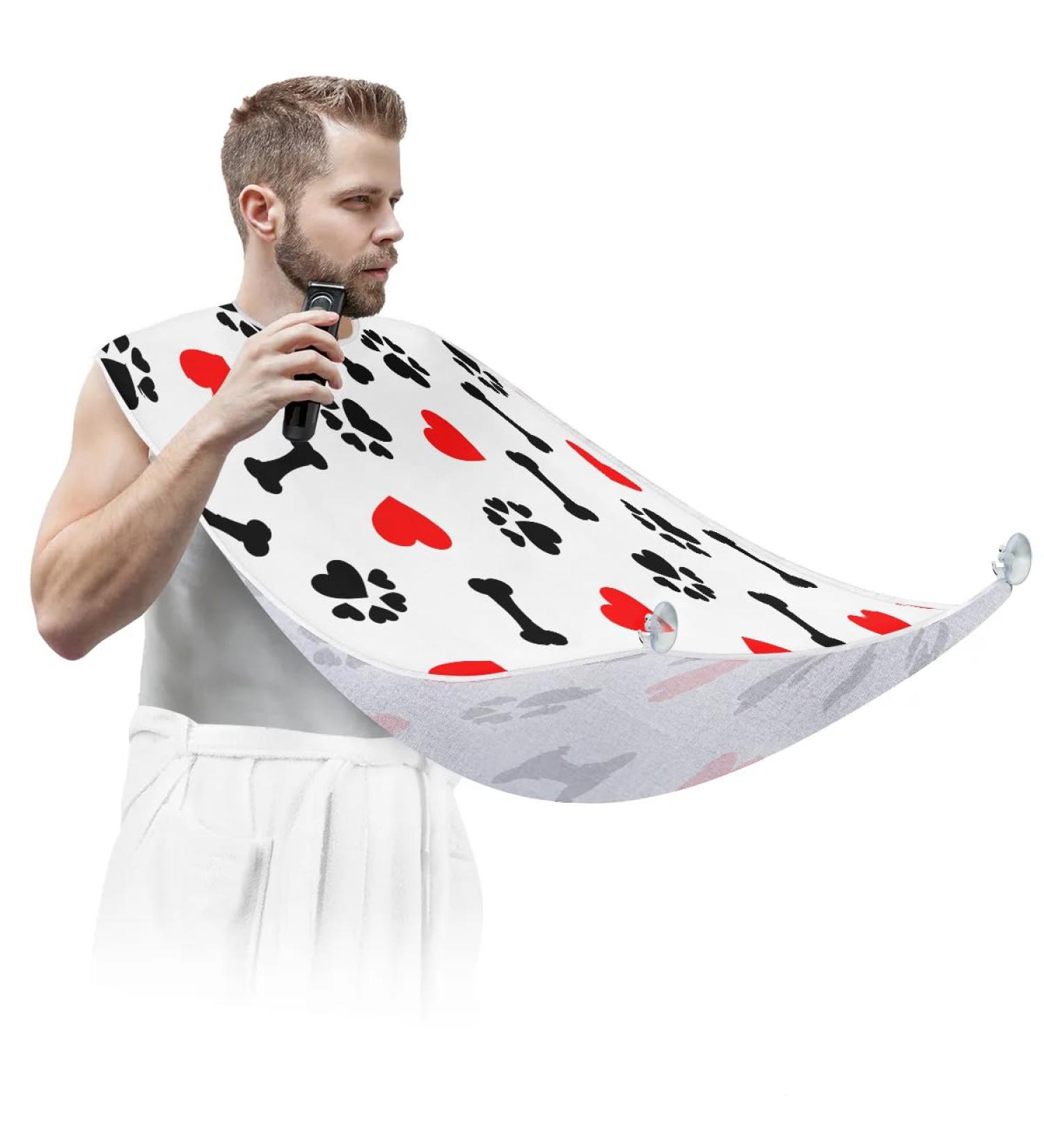Shop Lovely Bones Paw Print Beard Bib Apron Non-Stick Waterproof Hair Catcher for Men | Perfect Grooming Gift - Buy Online on GoSupps.com