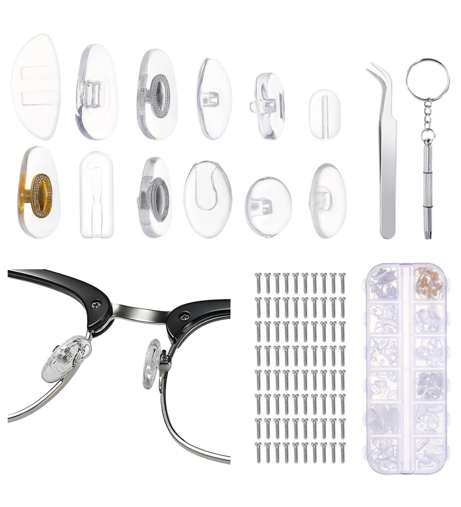 Wwyssz Glasses Repair Set - 12 Styles 60 Silicone Nose Pads 80 Screws & Tweezers for Eyeglasses & Sunglasses - Buy Online on GoSupps.com