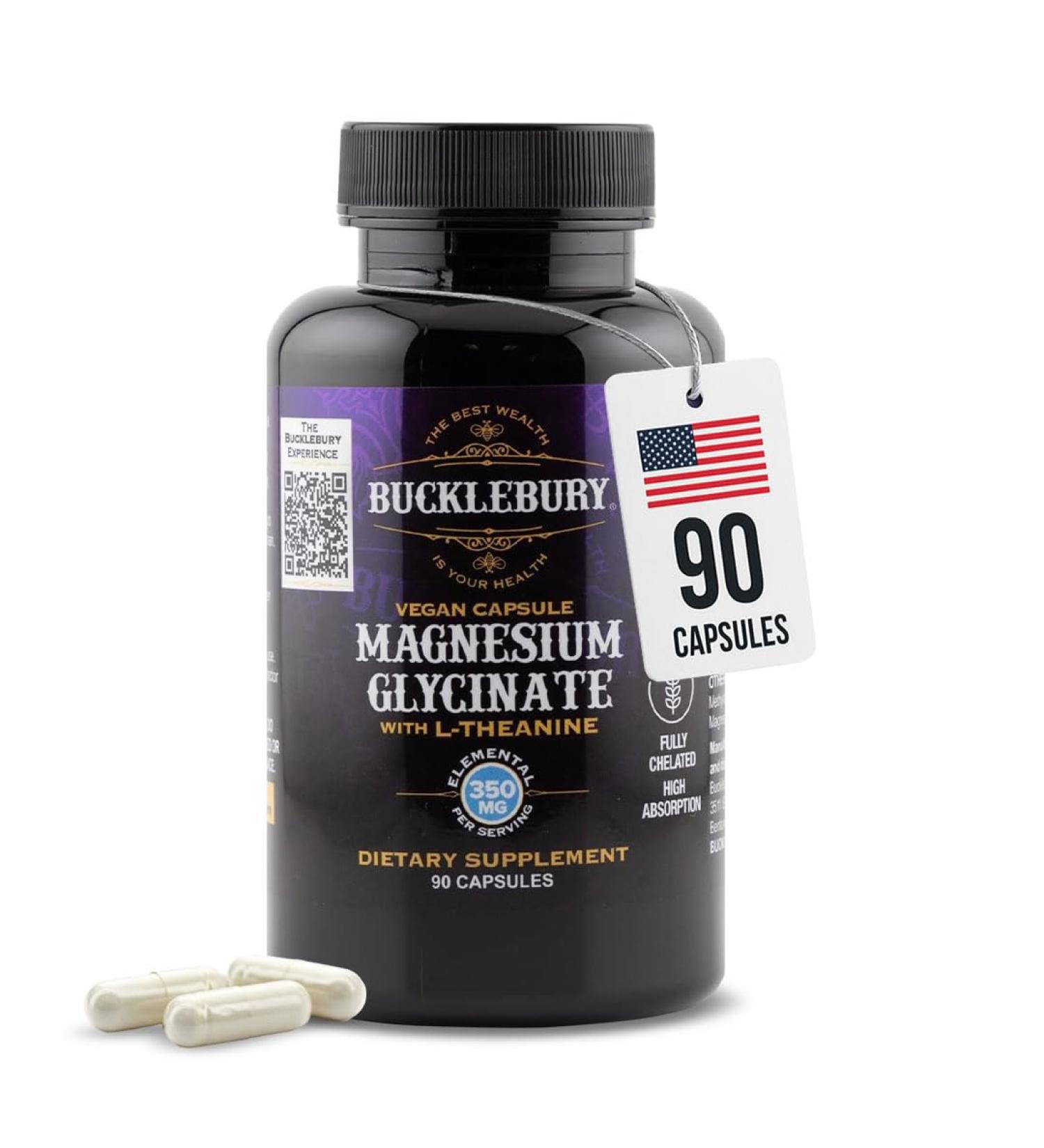 Bucklebury Magnesium Glycinate Capsules with L-Theanine 350mg - Advanced Formula for Stress Relief Muscle & Bone Health Support - Magnesium Glycinate Supplements for Women & Men - Vegan 90 Count - Buy Online on GoSupps.com