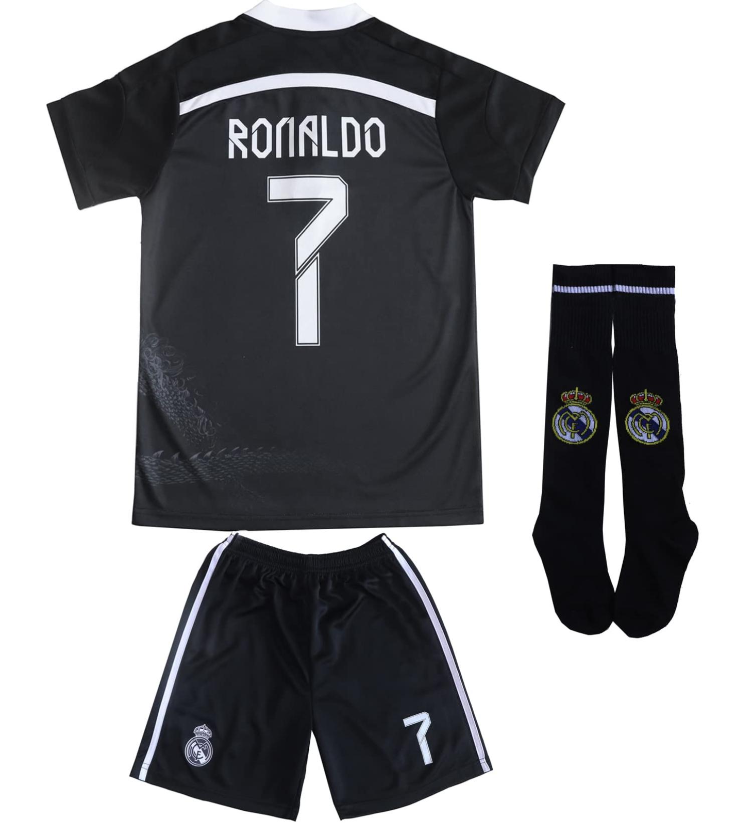 LeenBD Ronaldo #7 Madrid Black Dragoon Youth Soccer Jersey Kit - Black 26 - Buy Online on GoSupps.com