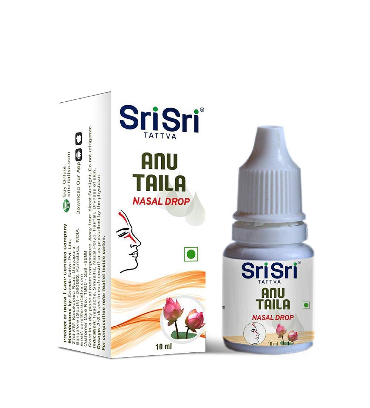Sri Sri Tattva Anu Taila 10ml (Pack of 6) - Herbal Nasal Oil Blend for Sinus Relief - Buy Online on GoSupps.com