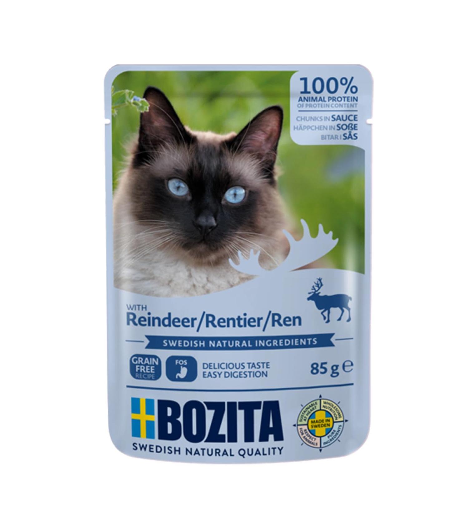 Buy BOZITA Wet Food Bites with Reindeer - Grain-Free Adult Cat Pouches (12x85g) - Premium Quality International Shipping - Buy Online on GoSupps.com