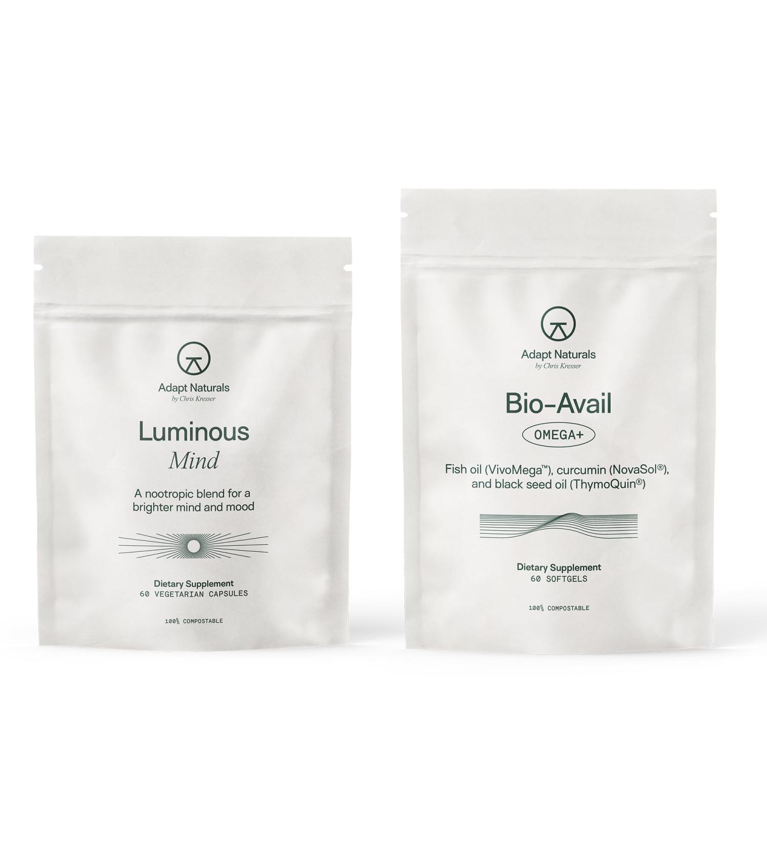 Adapt Naturals Brain & Body Wellness Bundle Bio-Avail Omega+ Fish Oil & Luminous Mind Nootropic Supplement 30-Day Supply - Buy Online on GoSupps.com