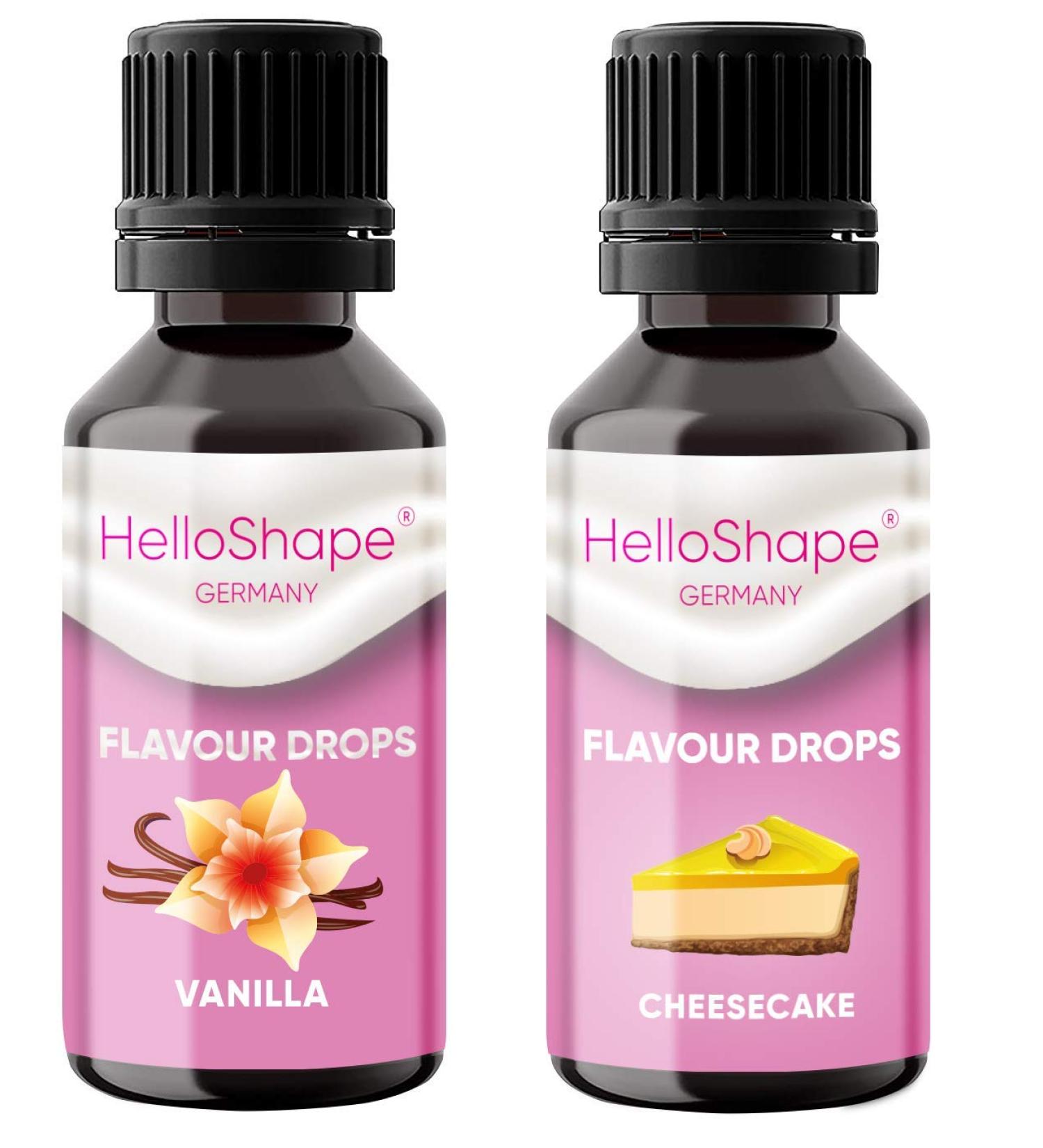 Flavor Drops Sugar-Free Set 2x30ml - Vanilla & Cheesecake | Vegan Sweetener for Yoghurt Porridge & Quark - Hello Shape - Buy Online on GoSupps.com