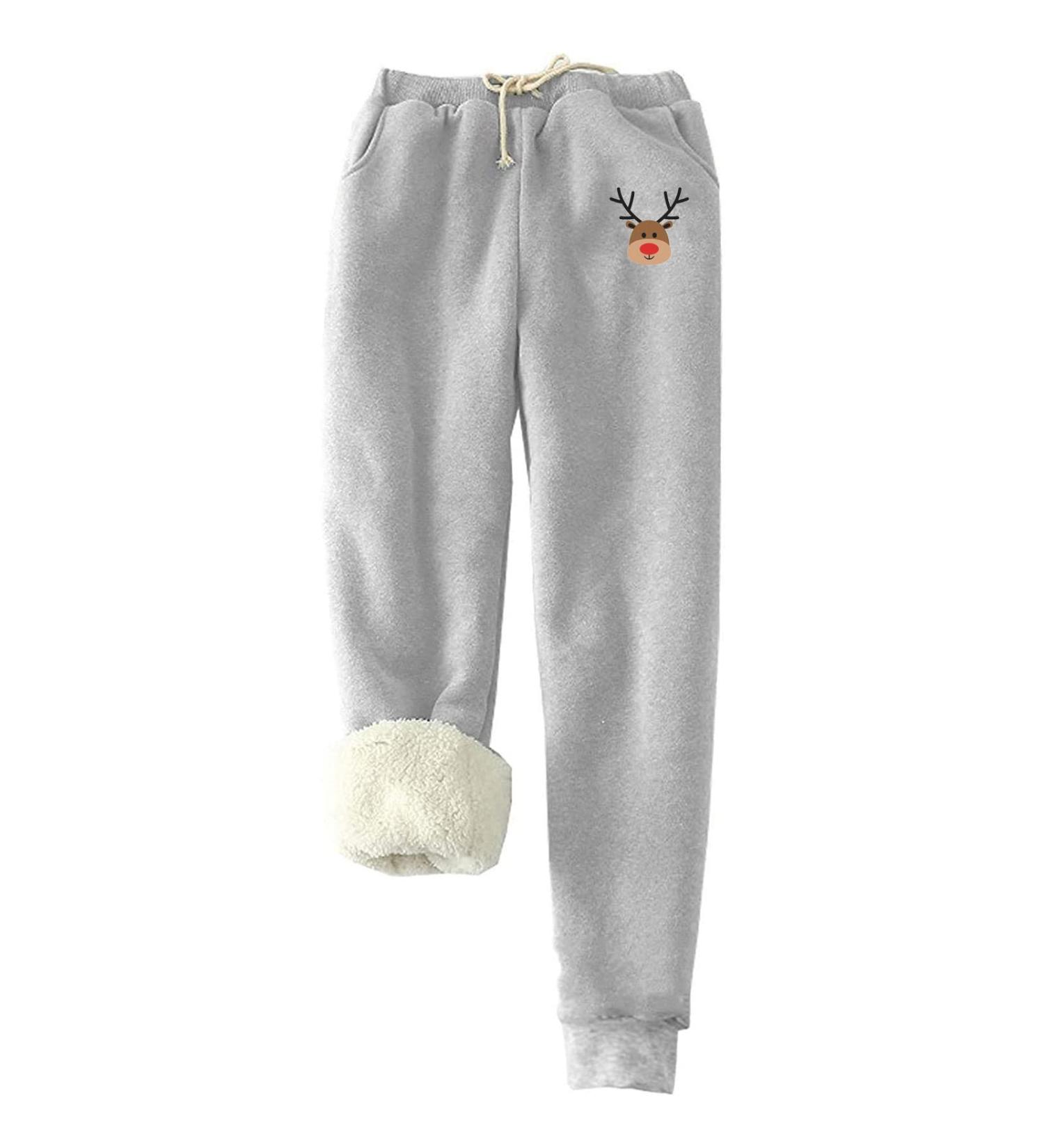 Ganfancp Women's Sherpa Lined Sweatpants - Winter Warm Fleece Leggings with Drawstring & Pockets | Gray | Small - Buy Online on GoSupps.com