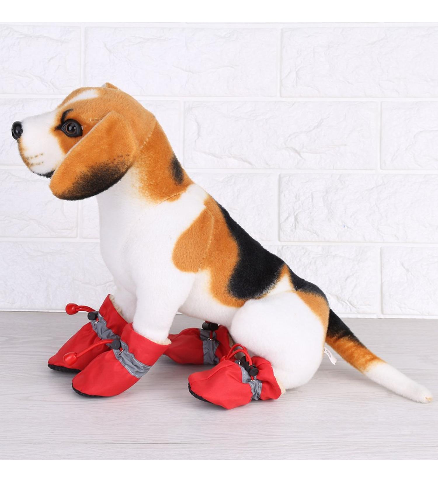 4Pcs/Set Pet Dog Boots Anti-Slip Waterproof Dog Shoes Anti-Skid Dog Boots Pad Pet Winter Warm Snow Boots for Small Dogs with Adjustable Fastening Strap Soft Pad (#4-Red) - Buy Online on GoSupps.com