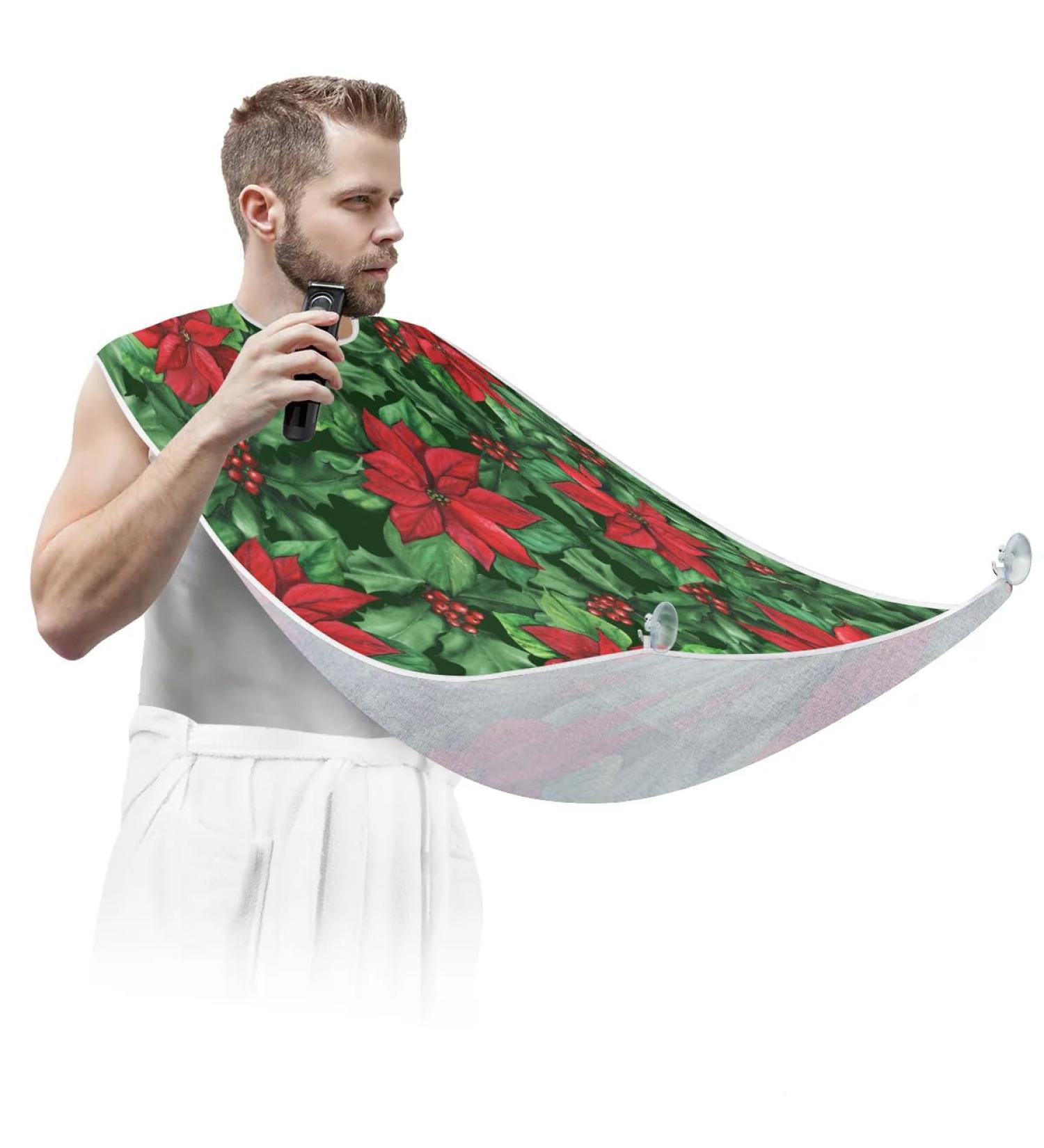 Christmas Flower Leaf Beard Bib Apron - Non-Stick Waterproof Hair Catcher for Men | Perfect Grooming Gift - Buy Online on GoSupps.com