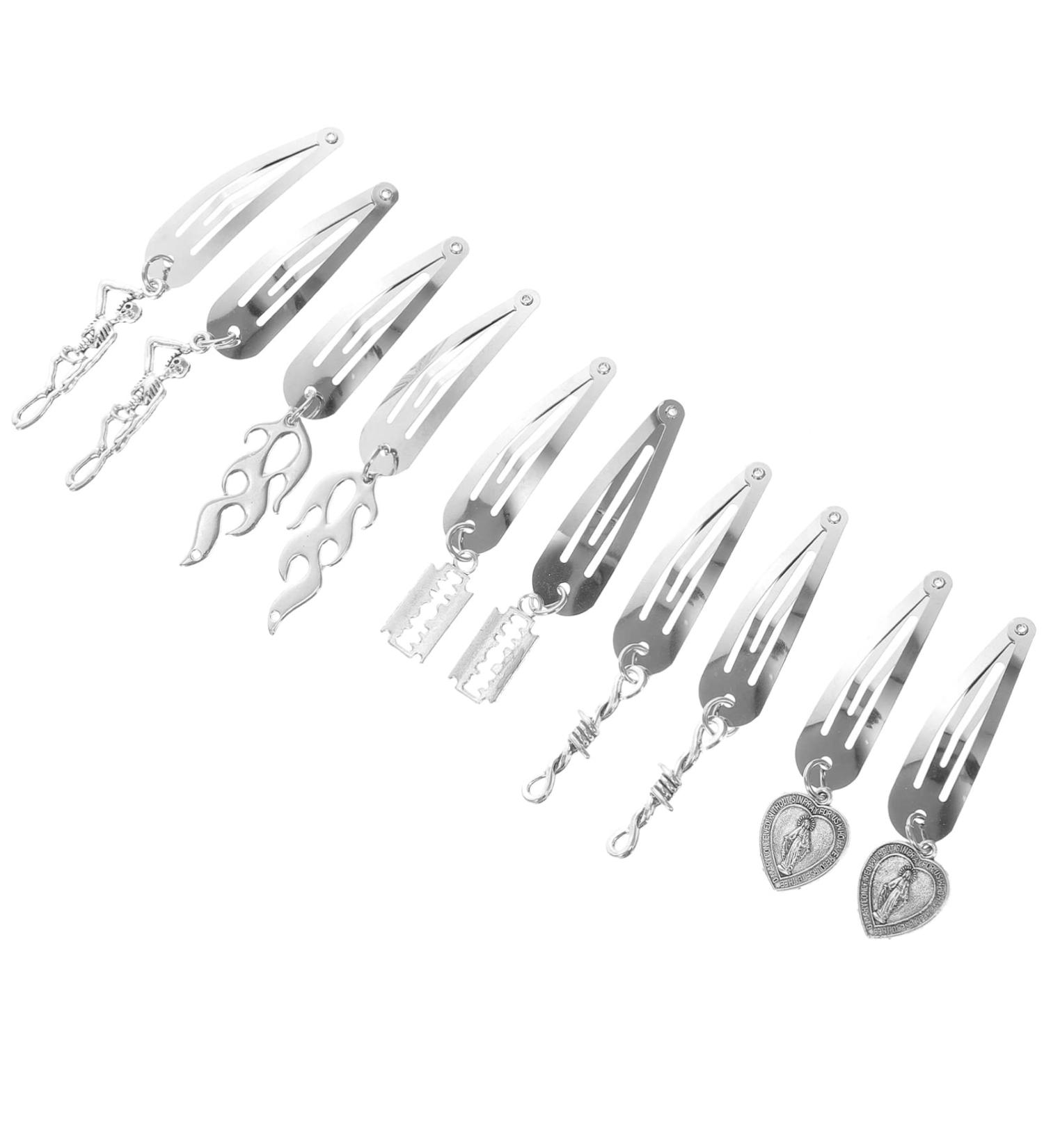 Silver Y2K Snap Clips: 5 Pairs Gothic Metal Vintage Charms Hair Accessories for Women - Buy Online on GoSupps.com