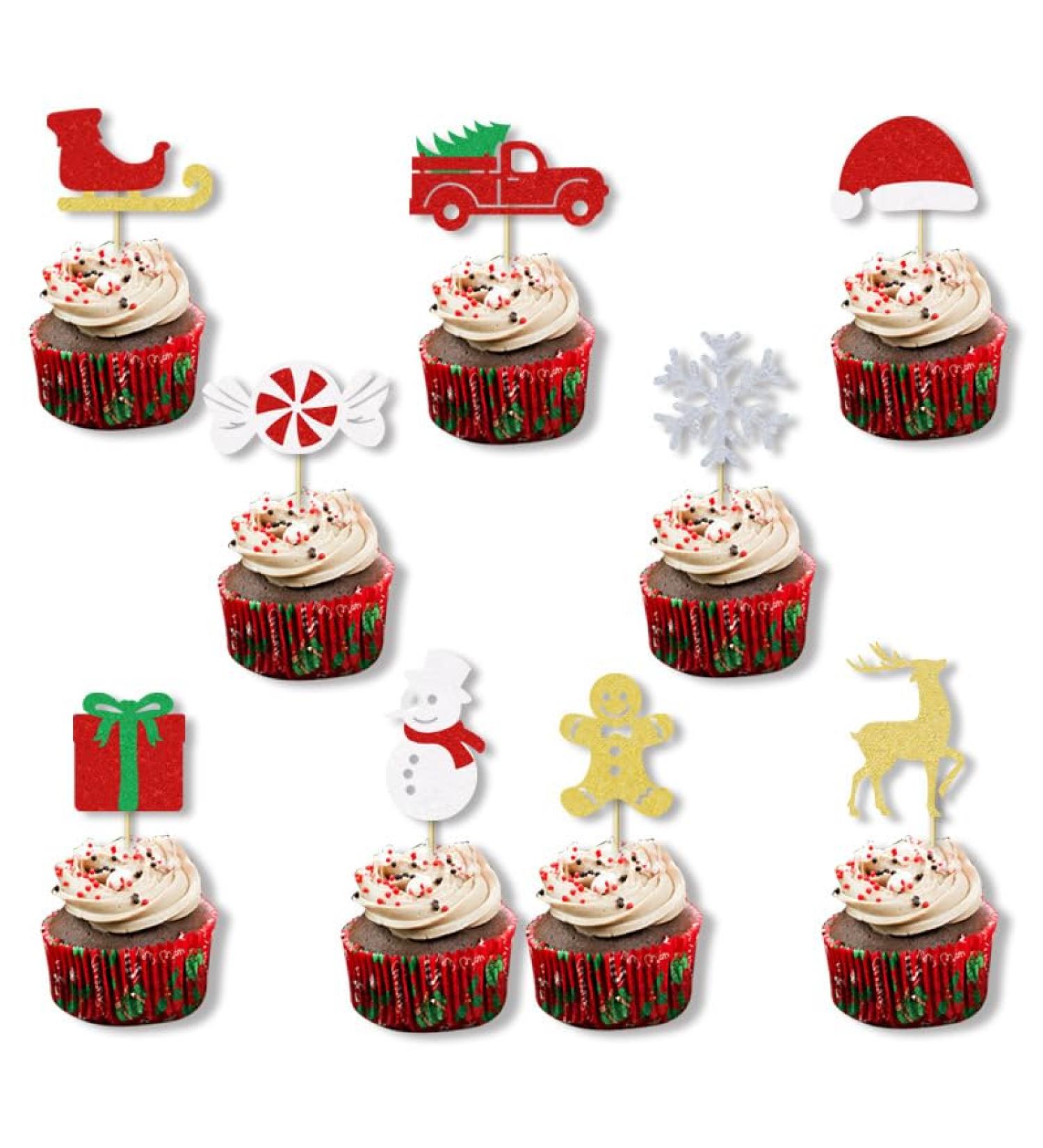 18Pcs Christmas Cupcake Toppers Glitter Christmas Toothpick Flags Christmas Theme Party Cake Toppers Picks for Christmas Cake Decoration Supplies - Buy Online on GoSupps.com