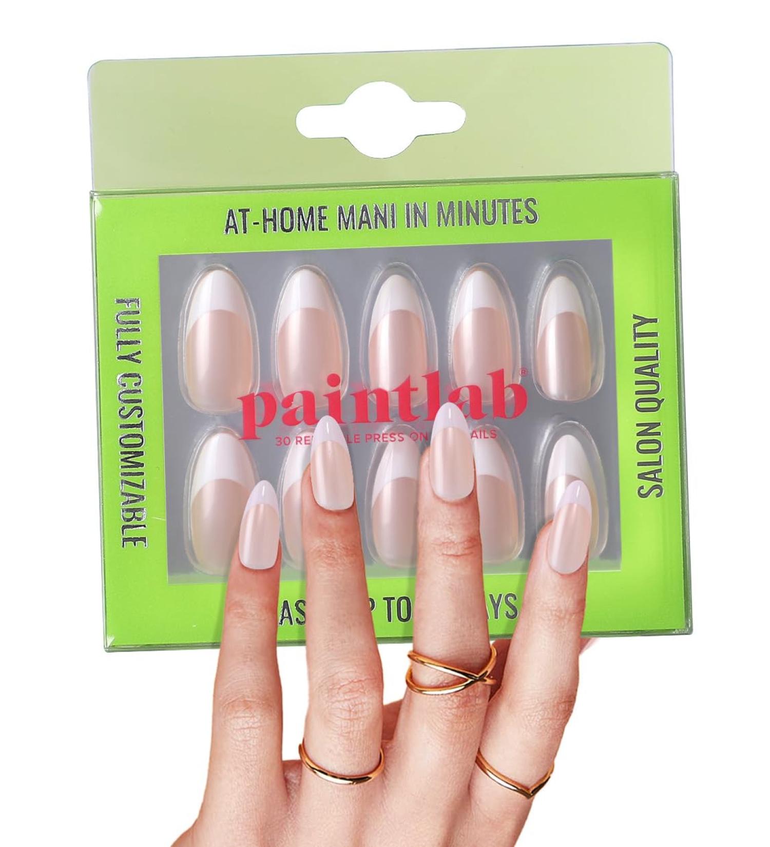 PaintLab Press On Nails - 24 Piece Chrome French Fake Nails Set with Glue Nail File & Cuticle Stick | Non Toxic Cruelty Free & Long Lasting for Women & Girls - Buy Online on GoSupps.com