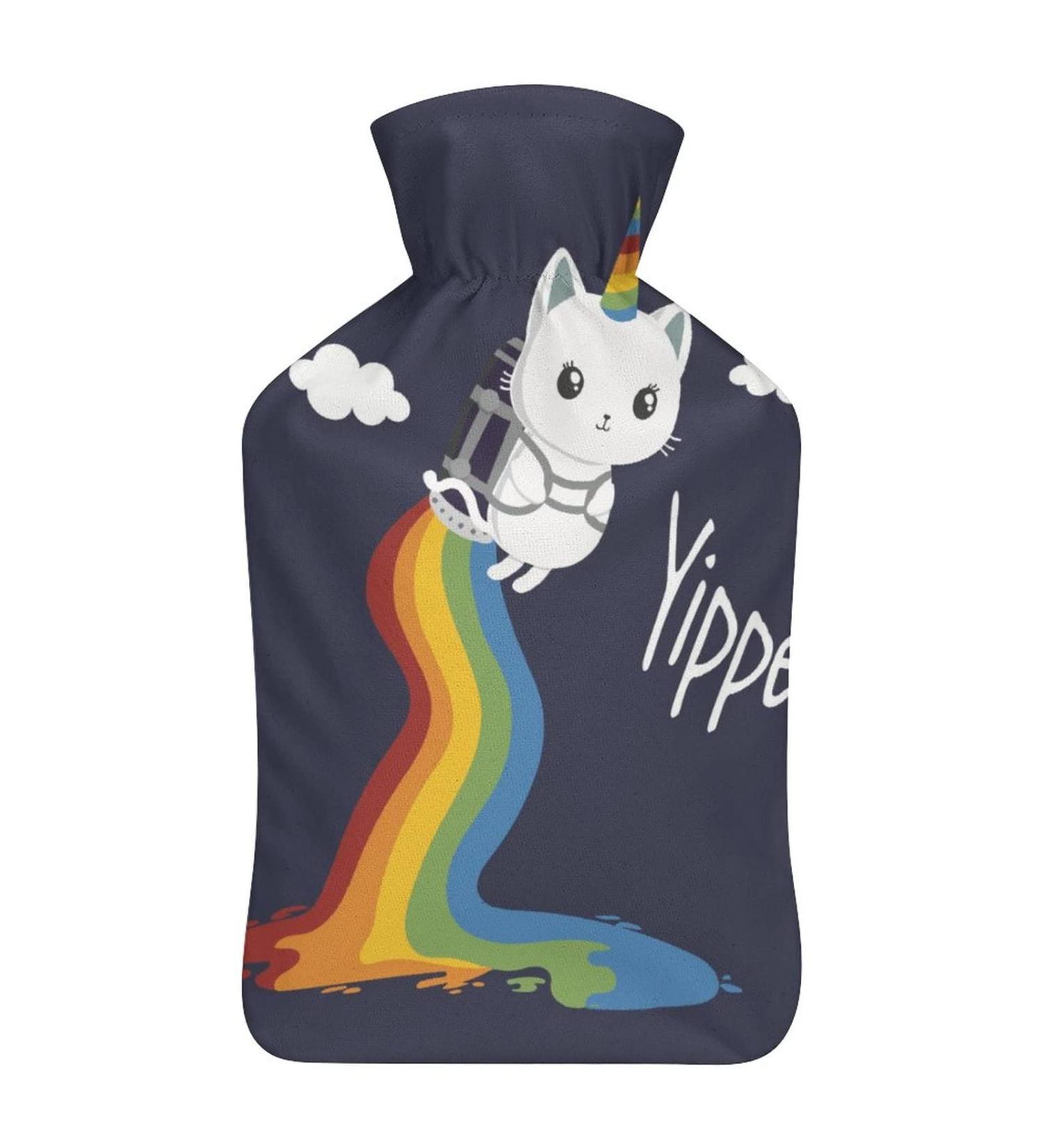 Rainbow Unicorn Cat Hot Water Bottle | Rubber Pain Relief & Foot Warmer - International Shipping Available - Buy Online on GoSupps.com