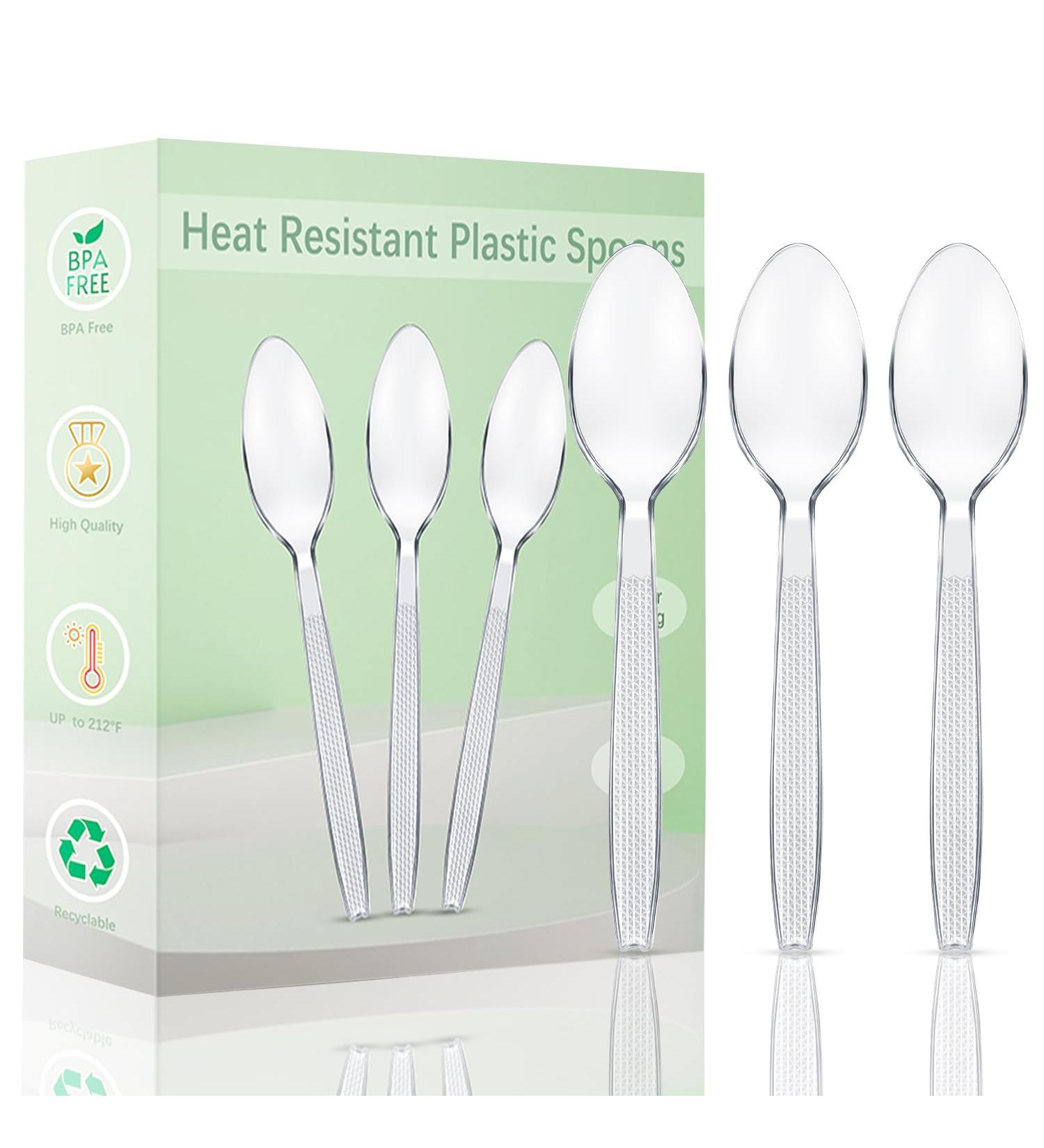 Plastic Spoons 100 Pieces 6.7 Inch Reusable Plastic Spoons Transparent and Robust Cutlery Sets for Birthday Party Barbecue Party Wedding ect Transparent Plastic Spoons 100 Pcs - Buy Online on GoSupps.com